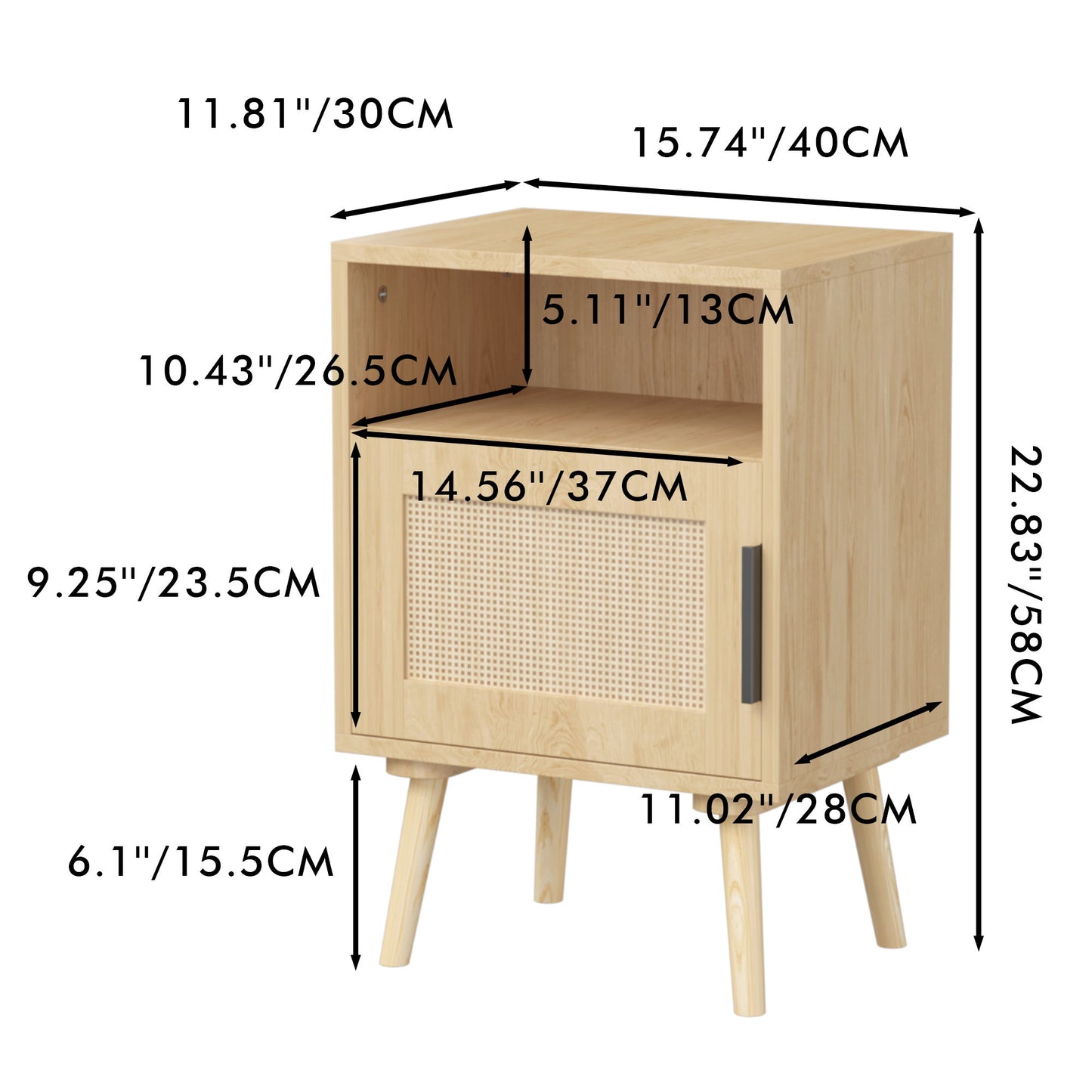 Nightstand, Side Table With Door And Open Shelf For Bedroom - Oak Home Essentials