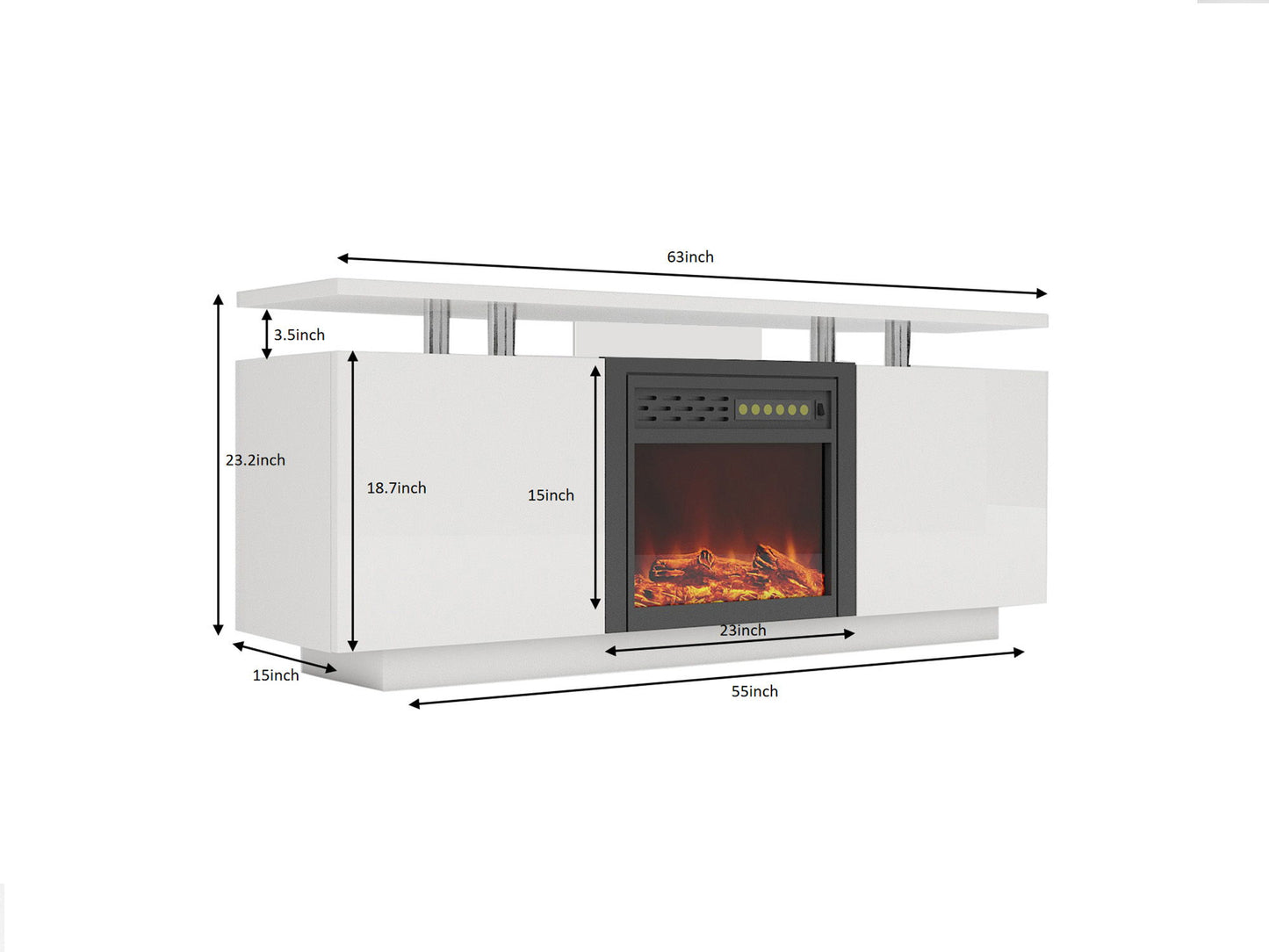 TV Cabinet, TV Unit With Fireplace, Have Heat And Flame Color Changes - White Home Essentials