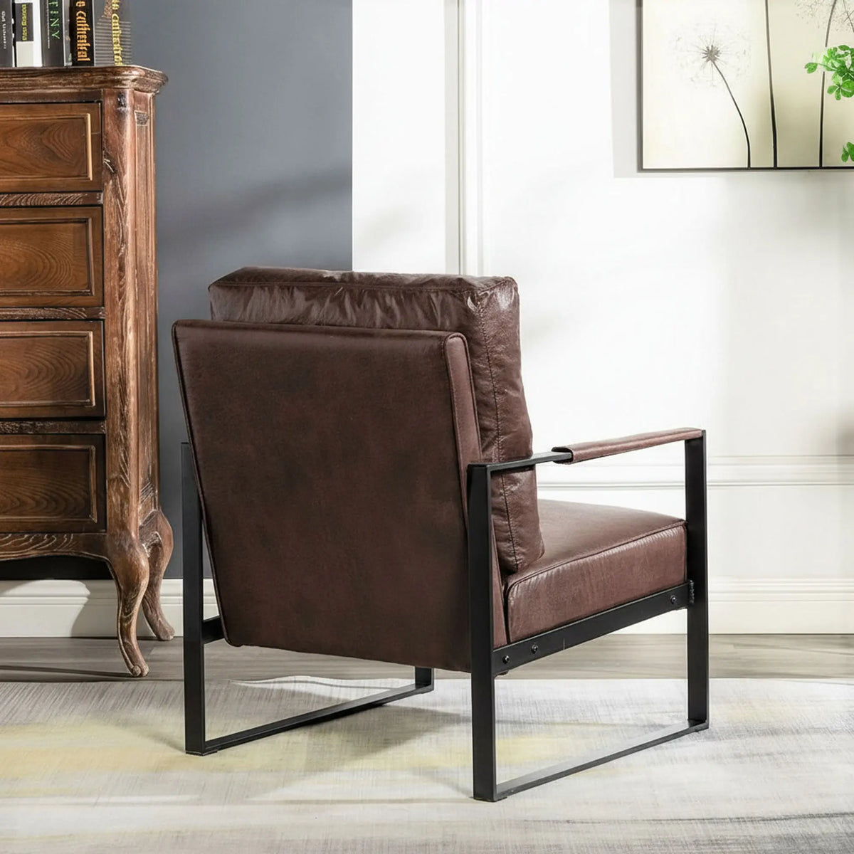 Classic Mid Century Modern Accent Chair With Durable Square Metal Frame, Armchair US Pride