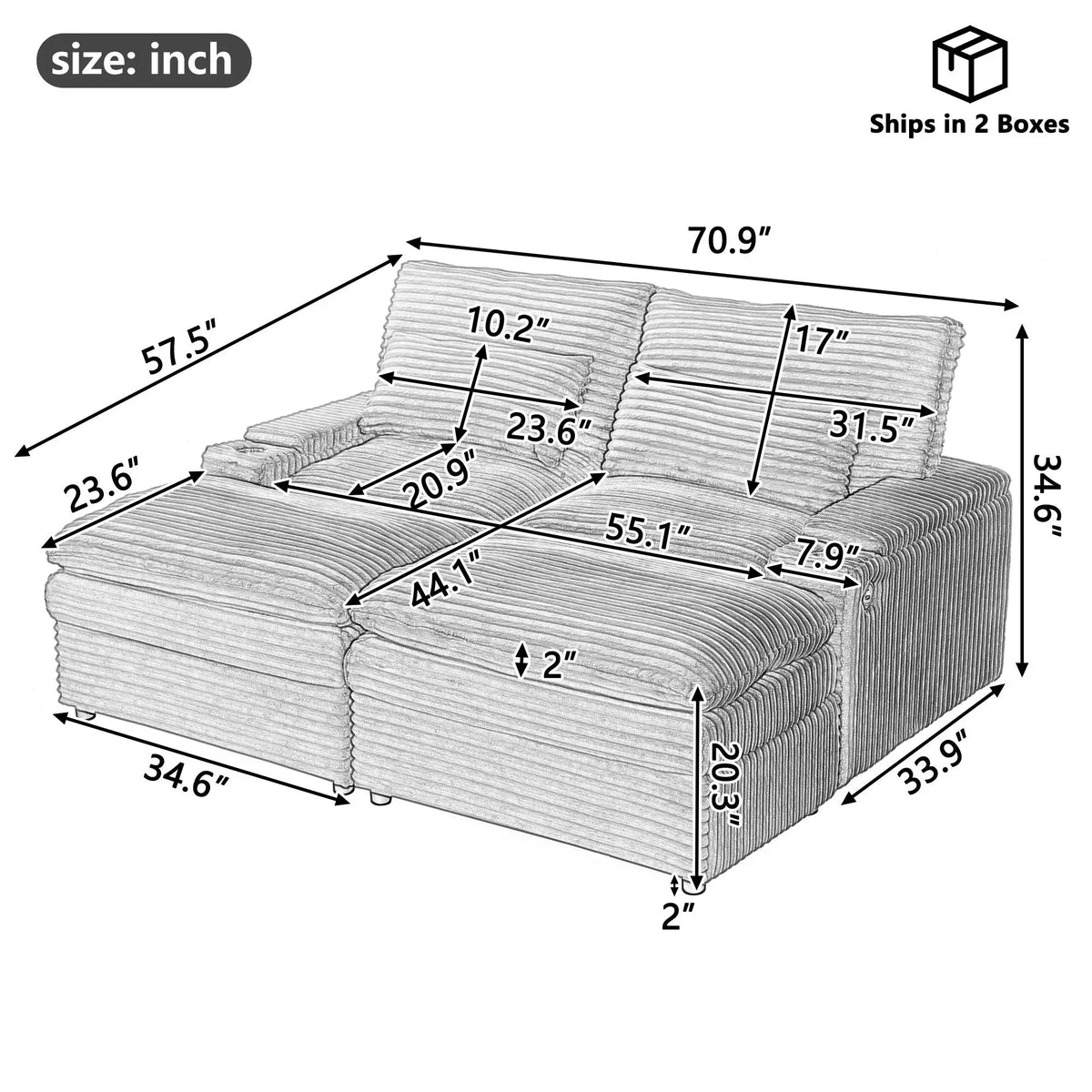 Convertible Loveseat Sofa With Storage, USB Ports, Cup Holders Hearth and Haven
