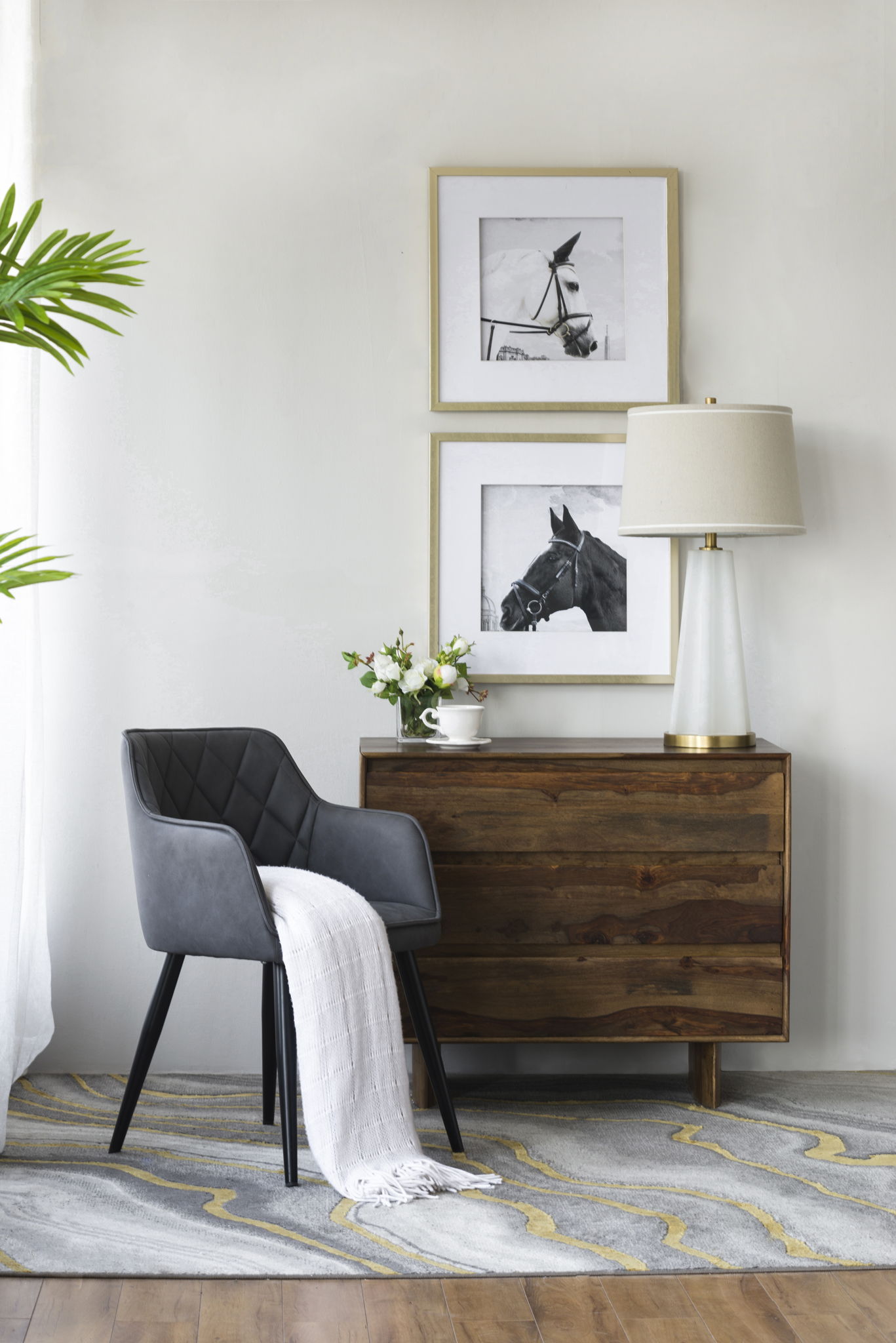 Wall Art Horse Animal Printing, Wall Decor Accent (Set of 2) - Golden / White Daily Nest