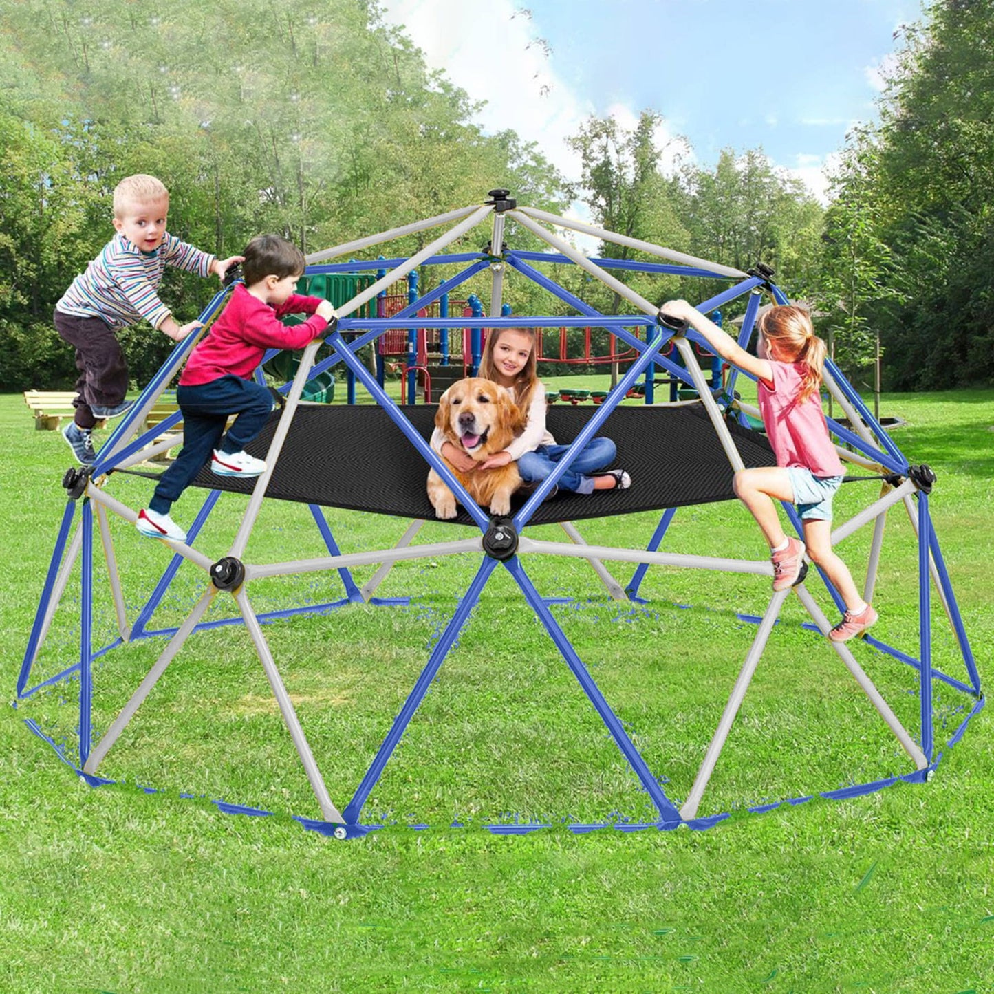 10Ft Climbing Dome For Kids Jungle Gym Apply To Park Dome Climber With Hammock Playground Equipment - Colorful Daily Nest
