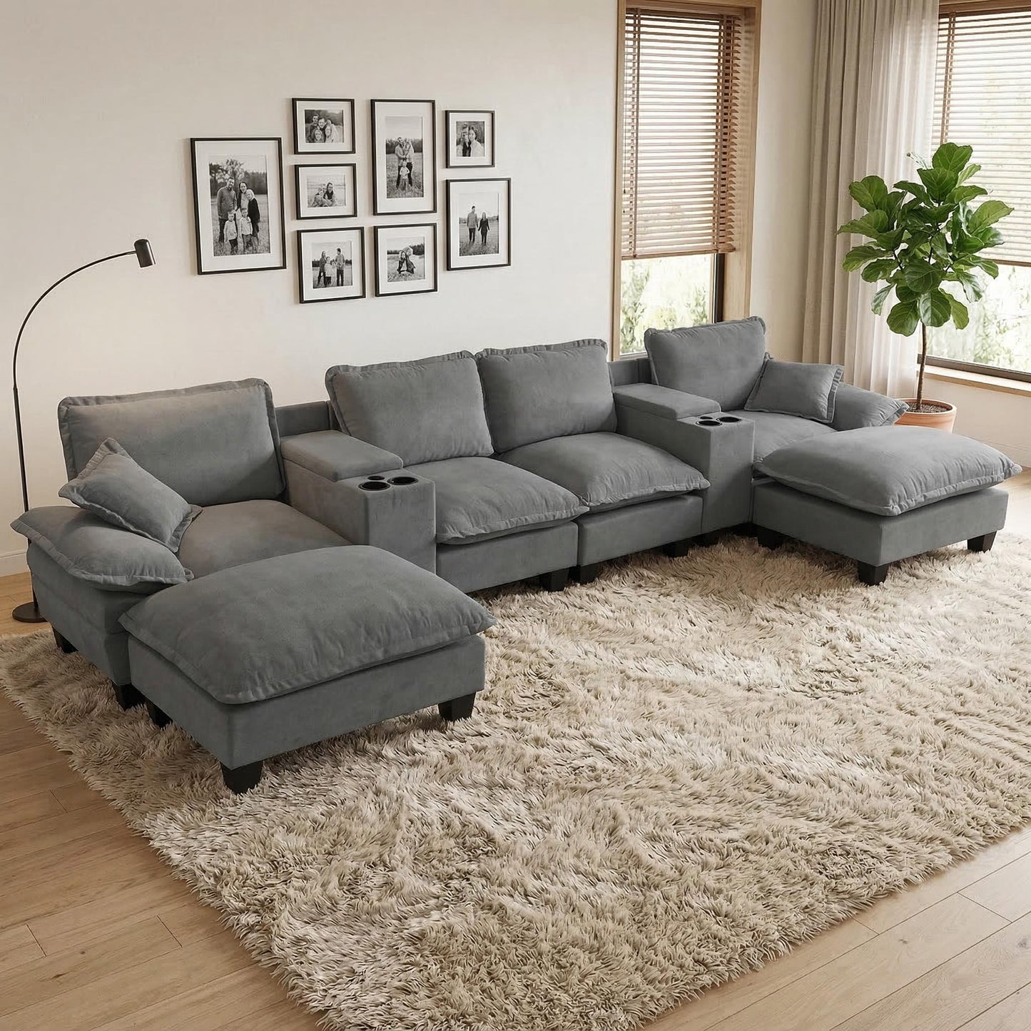 Modular Cloud Couch Sofa With Cup Holders & Storage, USB Port Home Essentials