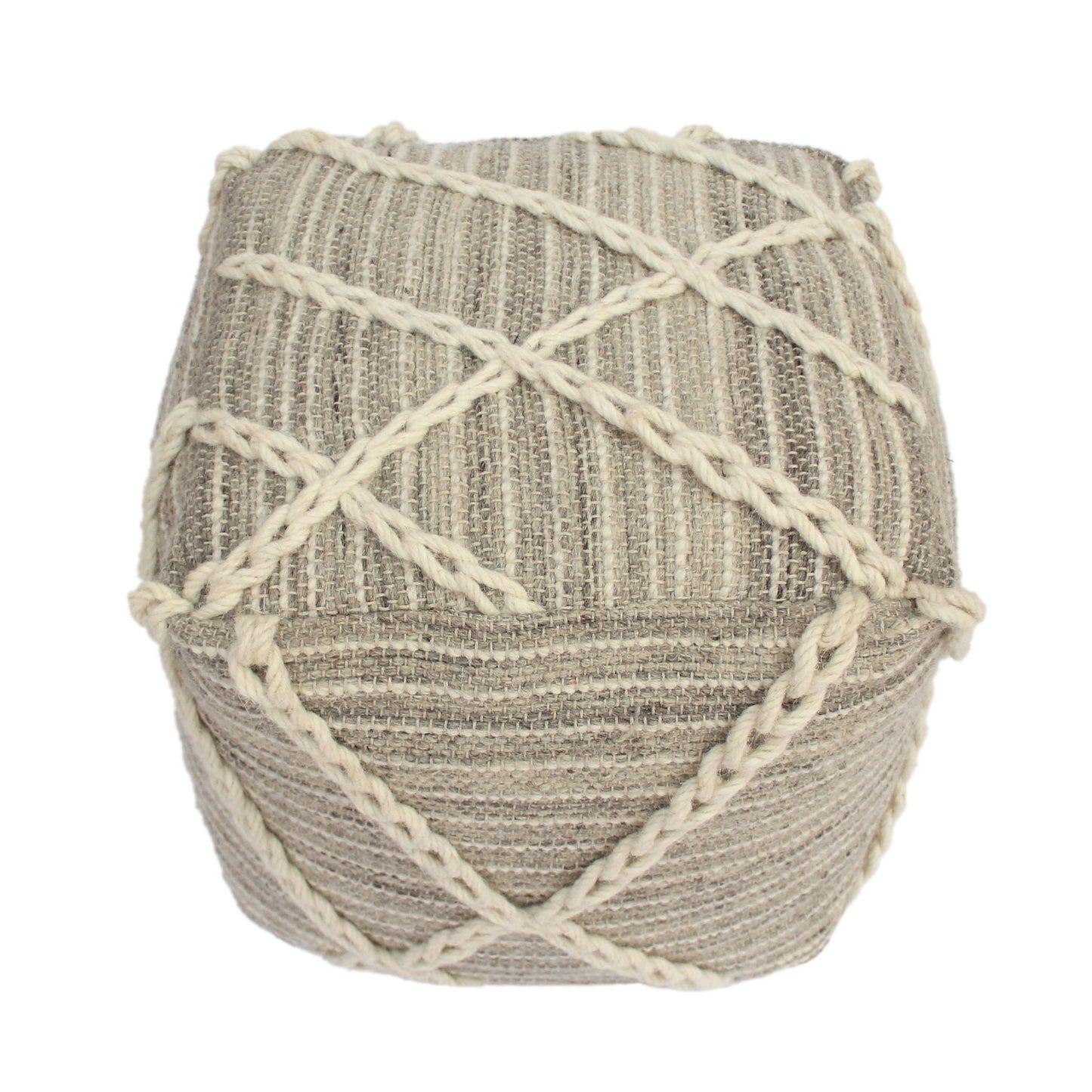 Modern Wool Rope Square Pouf Ottoman Floor Cushion - Gray / Ivory Home Essentials