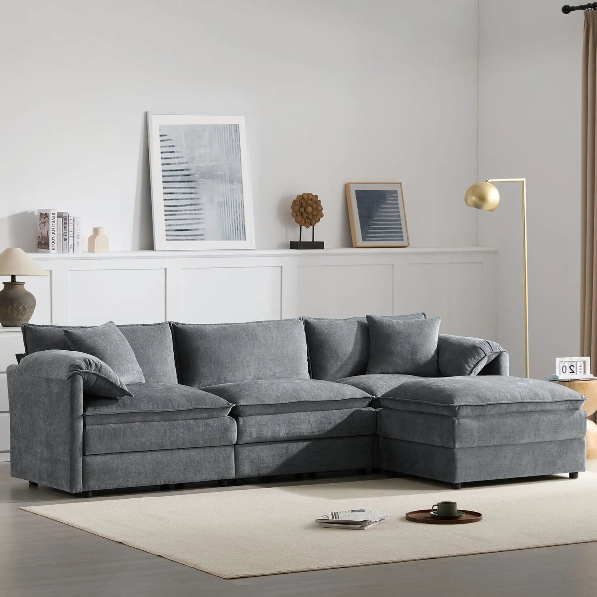 Modular Sectional With Deep And Wide Seat, Cloud Couch Set With Double Cushions Sofa With Movable Ottoman Luxe & Co.