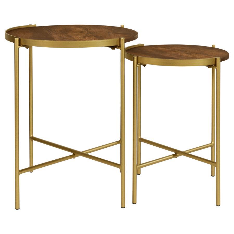 Malka - 2 Piece Round Wood Nesting Table - Dark Brown And Gold Coaster Fine Furniture