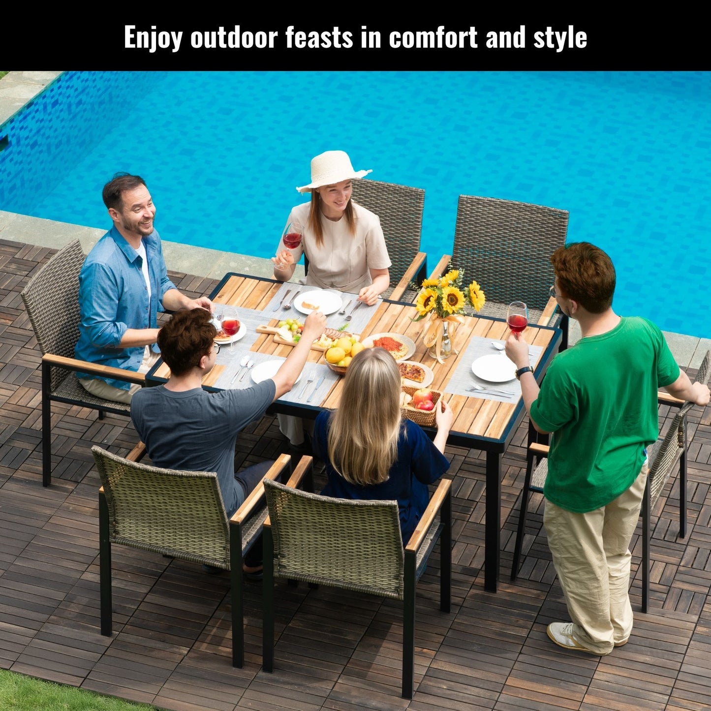 All Weather 7 Piece Patio Dining Table Set With Umbrella Hole - Brown / Gray Home Essentials