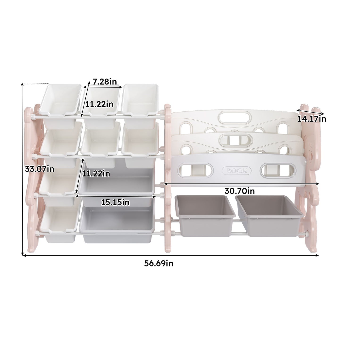 Kids Toy Storage Organizer With 2 Tier Bookshelf, Toy Storage With 12 Bins Home Essentials
