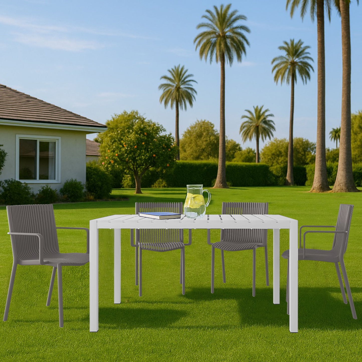 4 Modern Stackable Armchair Matched With Long Table Home Essentials