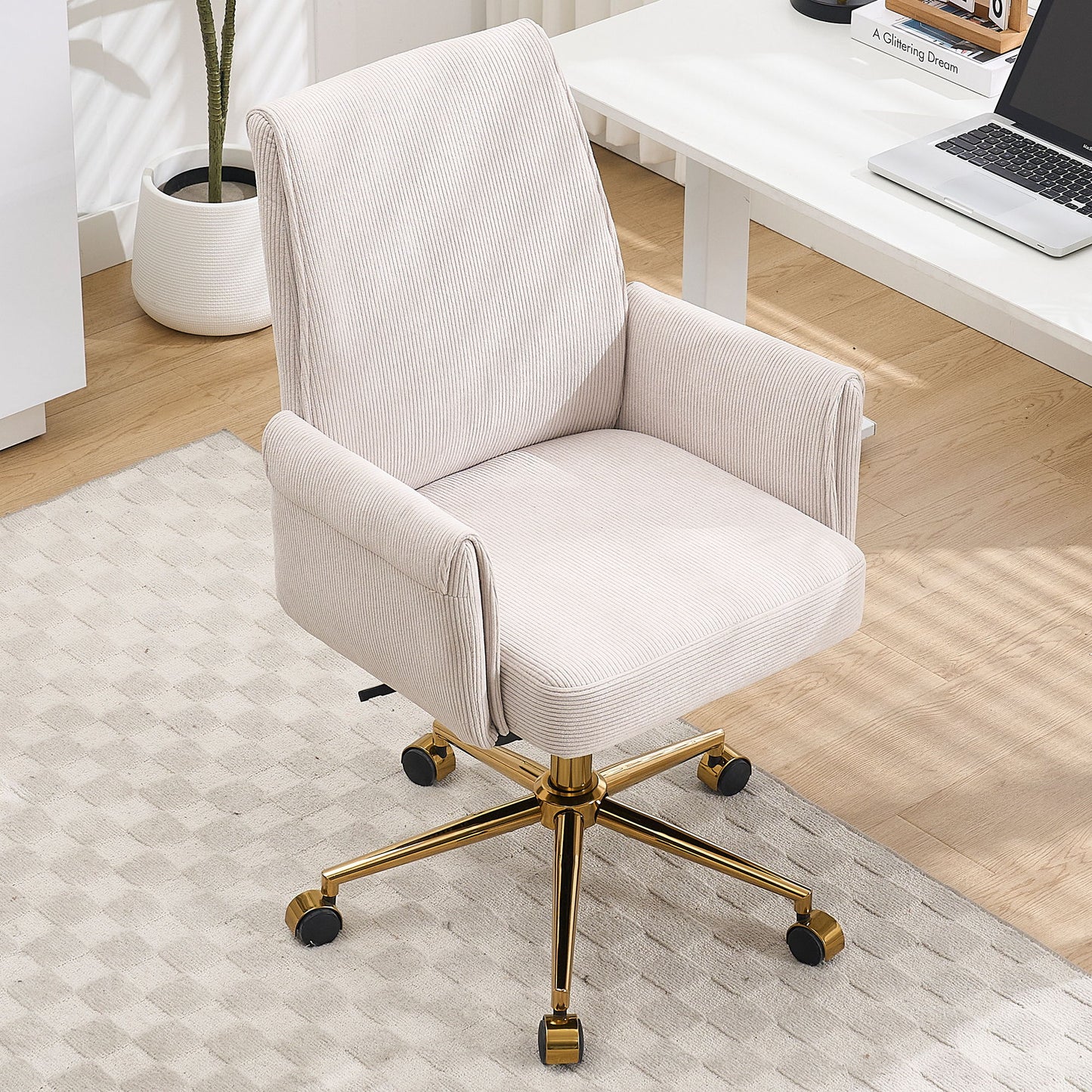 Ergonomic Mid-Back Office Chair With Gold Base Home Essentials