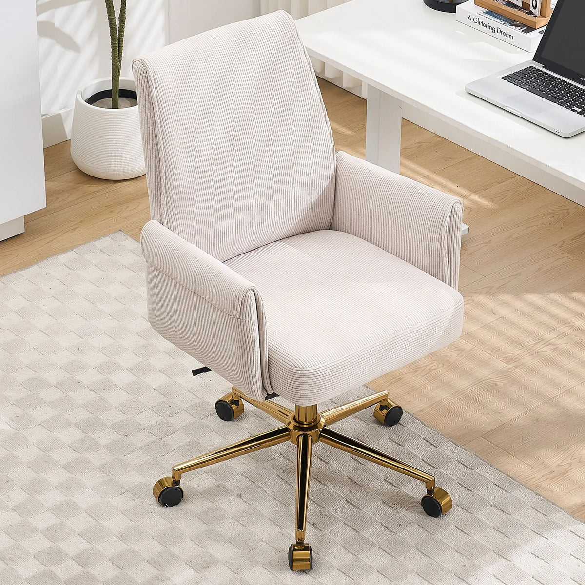 Ergonomic Mid-Back Office Chair With Gold Base Home Essentials