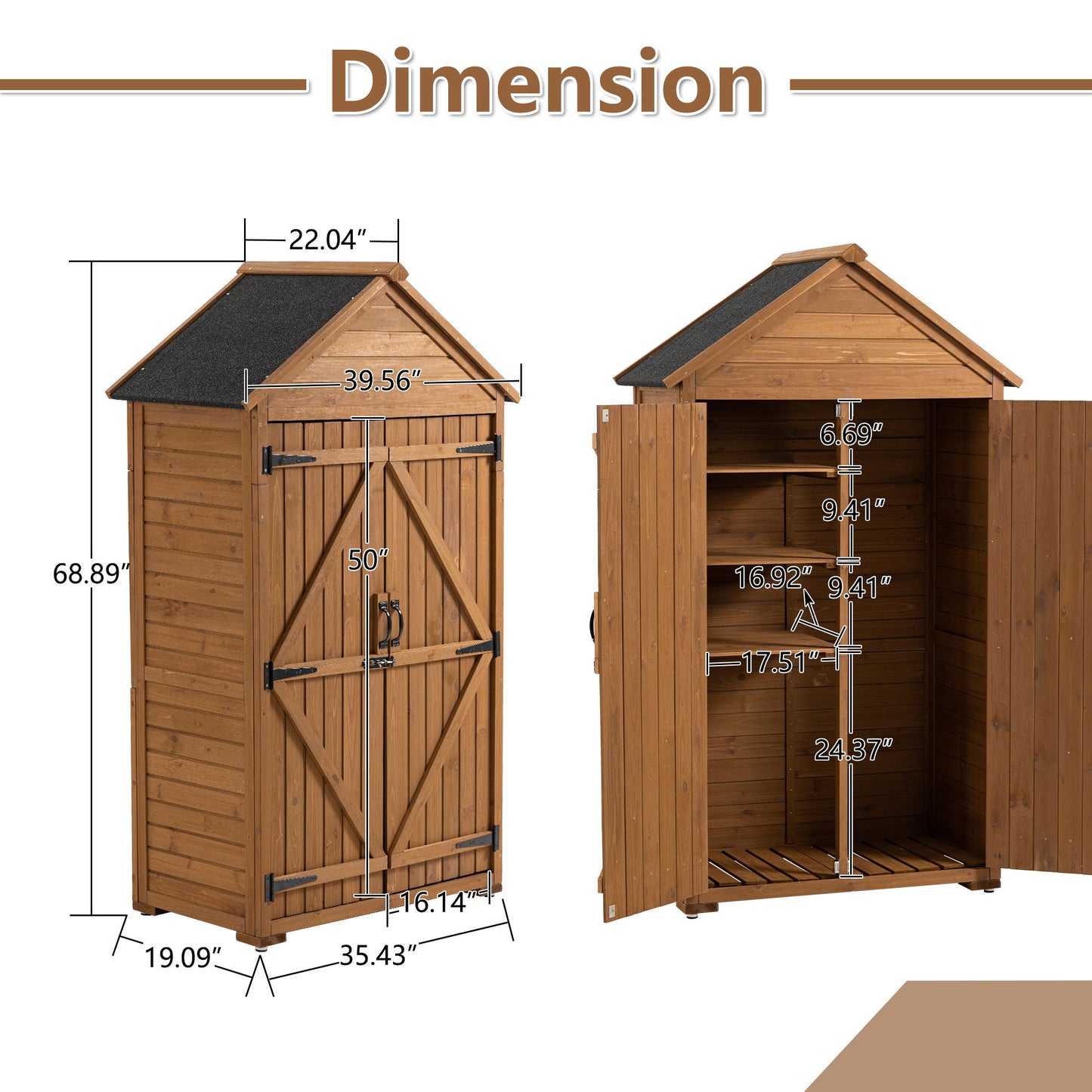 Outdoor Storage Cabinet, Garden Wood Tool Shed, Outside Wooden Shed Closet With Shelves And Latch For Yard Daily Nest