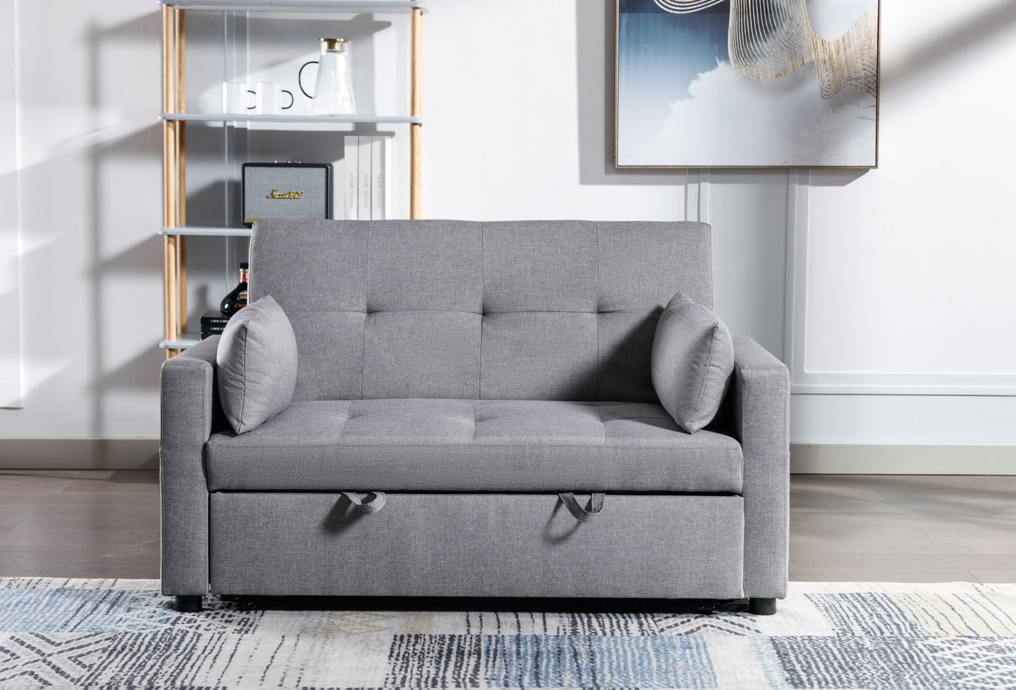2 Seaters Slepper Sofa Bed Linen Fabric 3-In-1 Convertible Sleeper Loveseat With Side Pocket Home Essentials