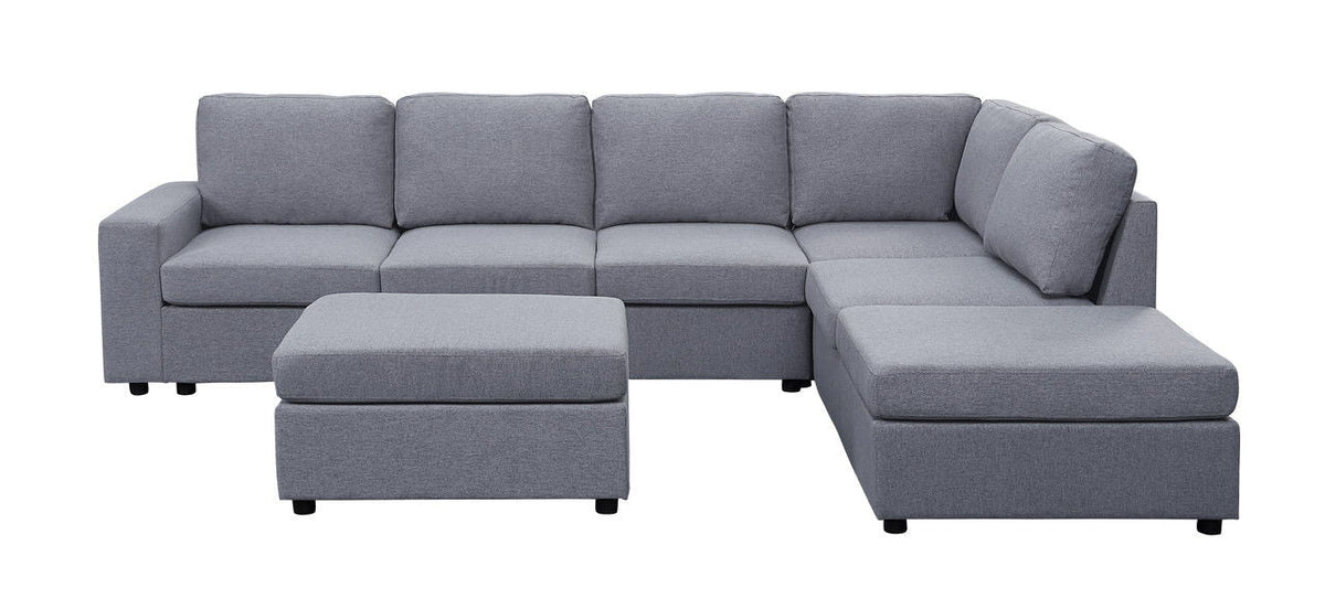 Cassia - 7 Seat Reversible Modular Sectional Sofa With Ottoman - Light Gray Lilola Home