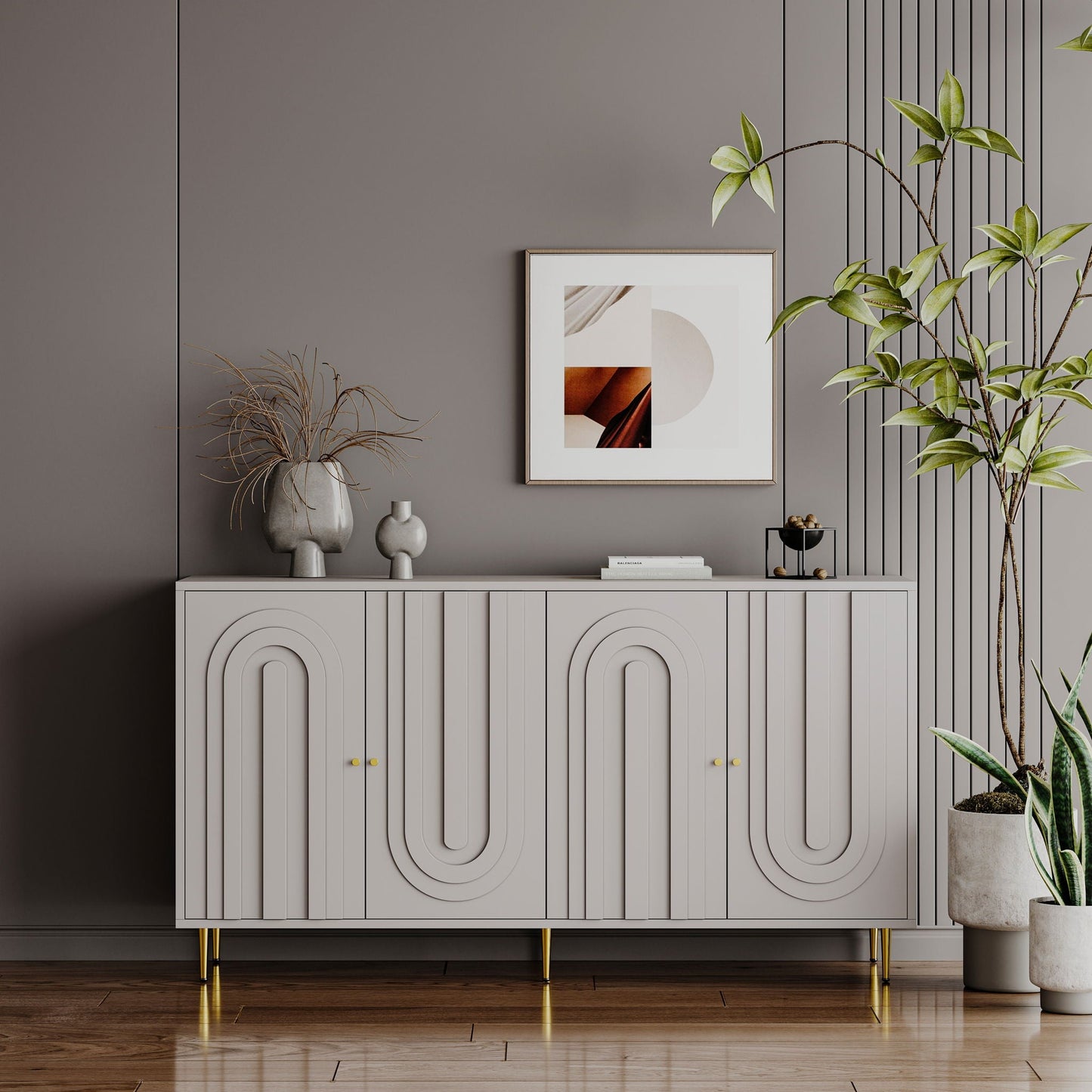 Modern Lacquered 4 Door Cabinet Sideboard Buffet Server Cabinet Storage Cabinet, For Living Room, Entryway, Hallway, Office, Kitchen And Dining Room Home Essentials