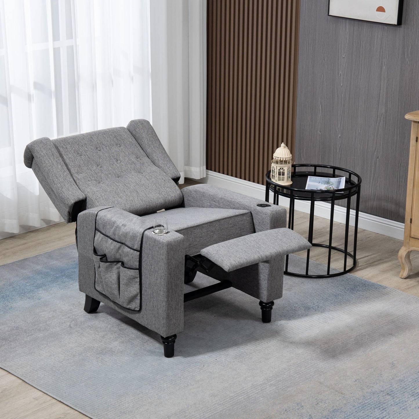 Arm Pushing Recliner Chair, Modern Button Tufted Wingback Push Back Recliner Chair, Living Room Chair Fabric Pushback Manual Single Reclining Sofa Home Theater Seating For Bedroom Home Essentials