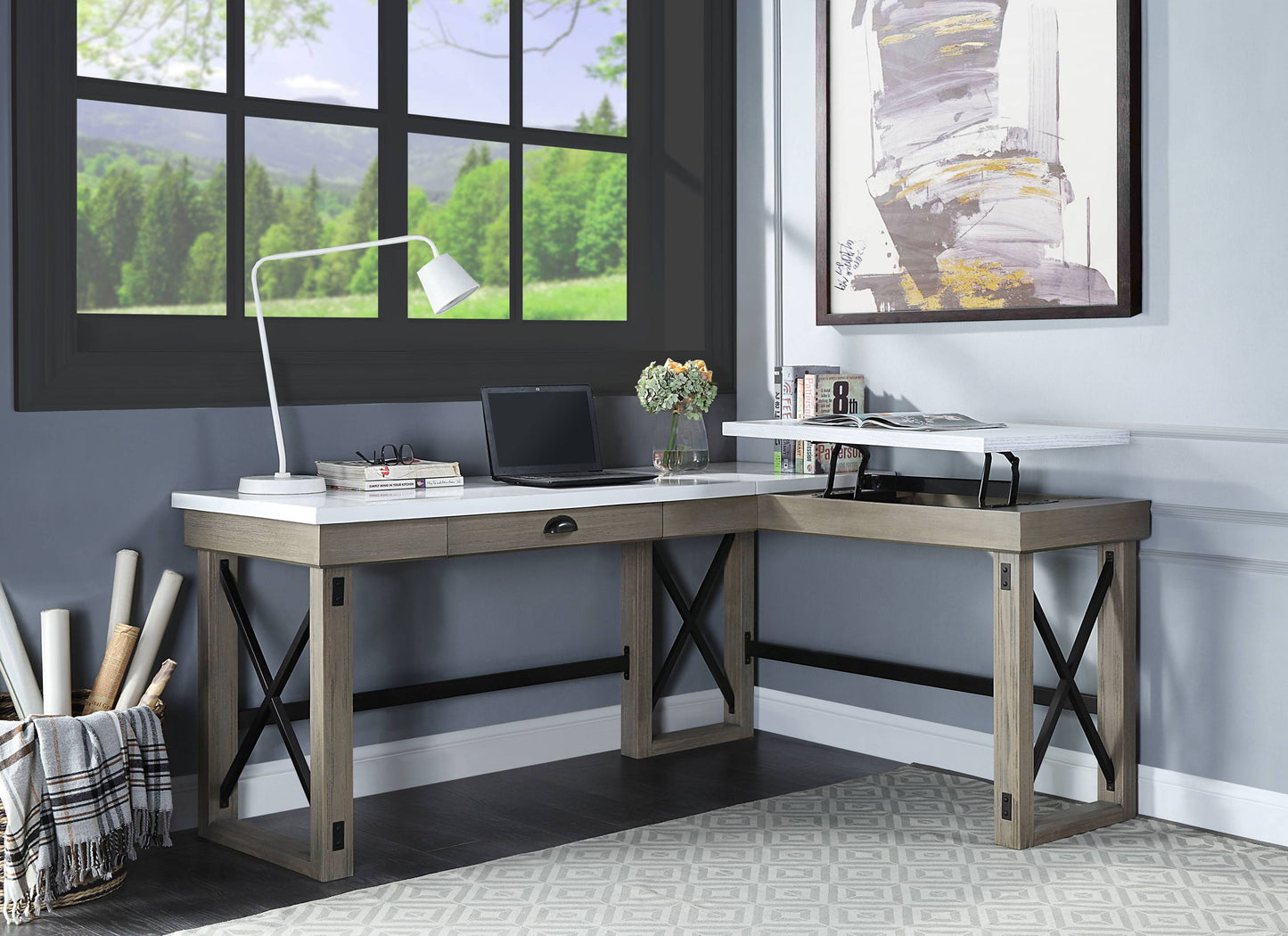 Talmar - Marble Top & Rustic Writing Desk With Lift Top - Oak Acme