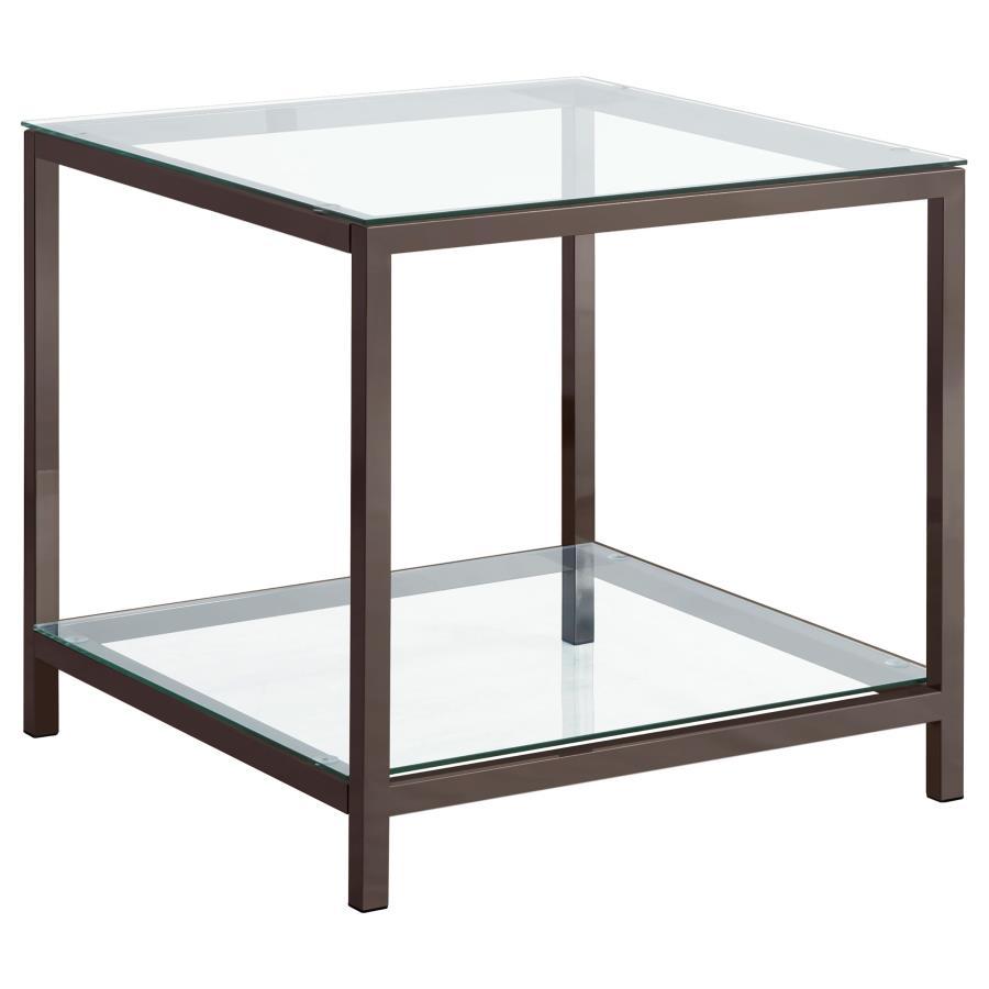 Trini - 1-Shelf Glass Top Side End Table - Black Nickel CoasterEssence