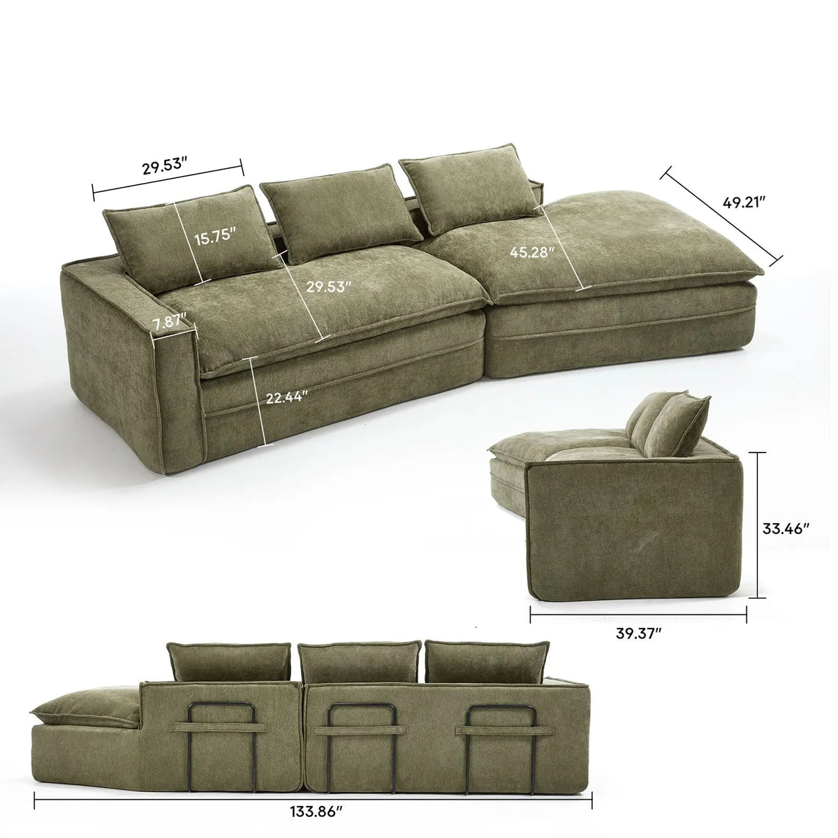 Modern Minimalist Modular Sectional Sofa With Deep Seats And Right Facing Chaise Home Essentials