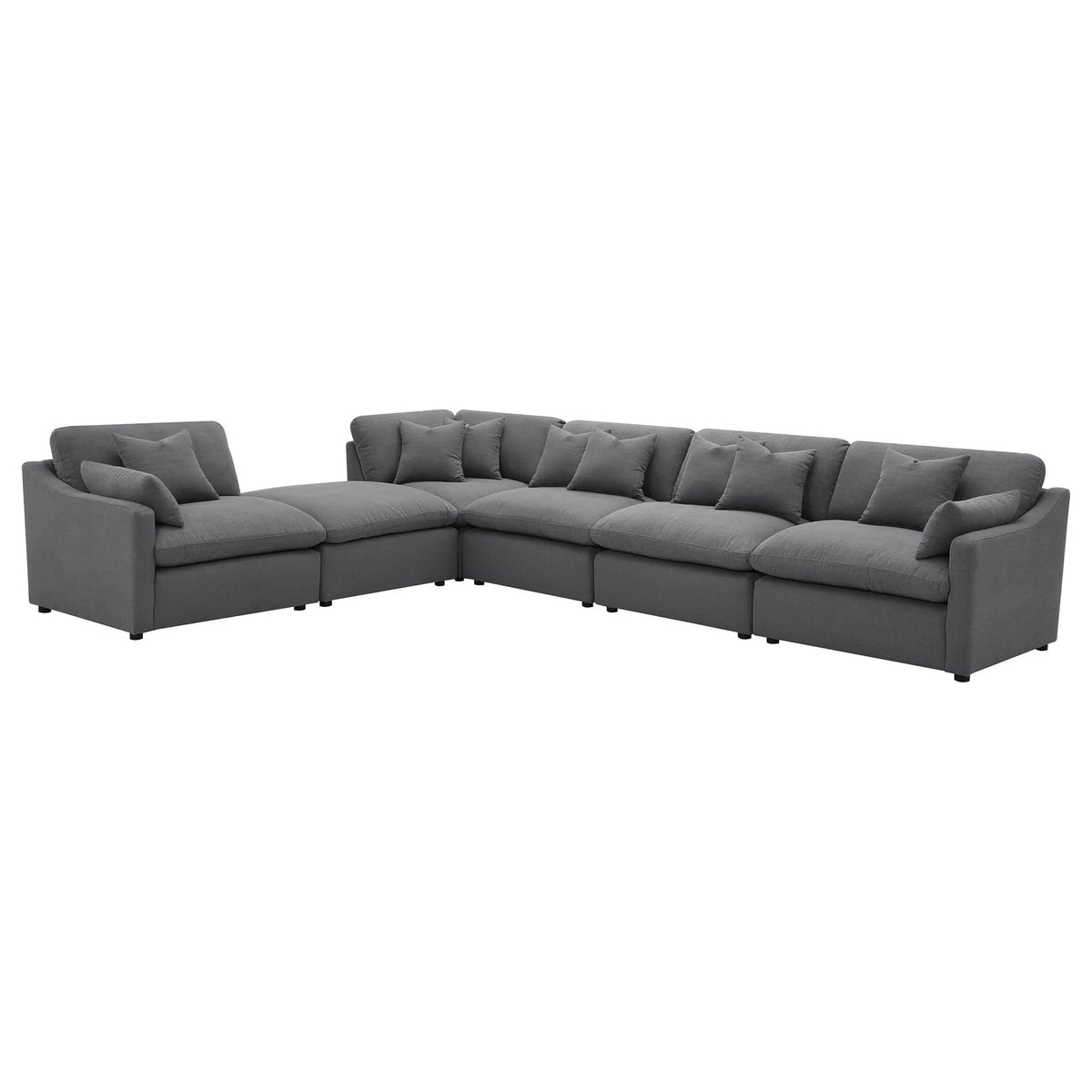 6 Piece Upholstered Modular Sectional Sofa With Reversible Cushions And Ottoman - Charcoal Furniture Max
