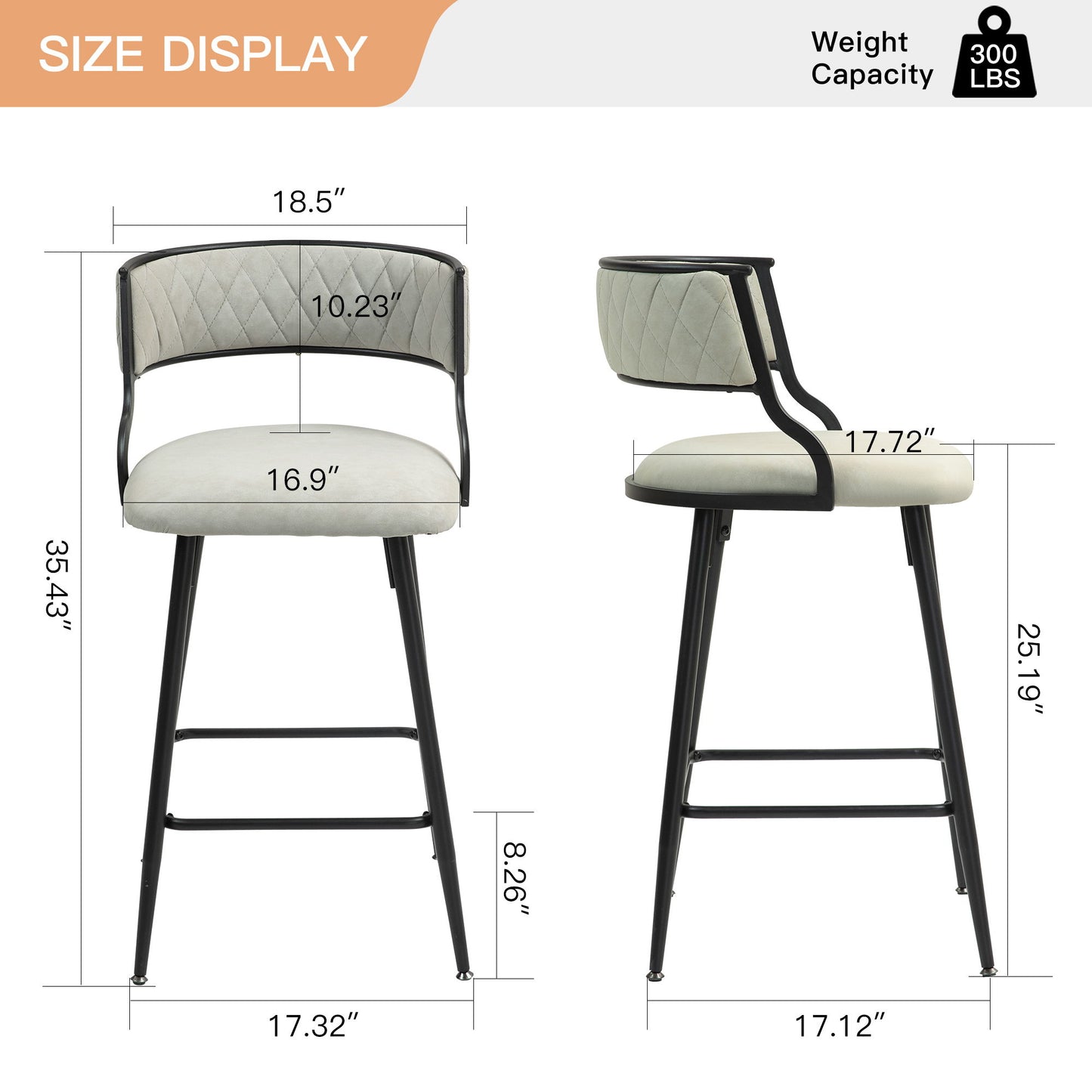 Counter Height Bar Stools With Powder Coating Base And Footrest (Set of 2) - Beige Home Essentials