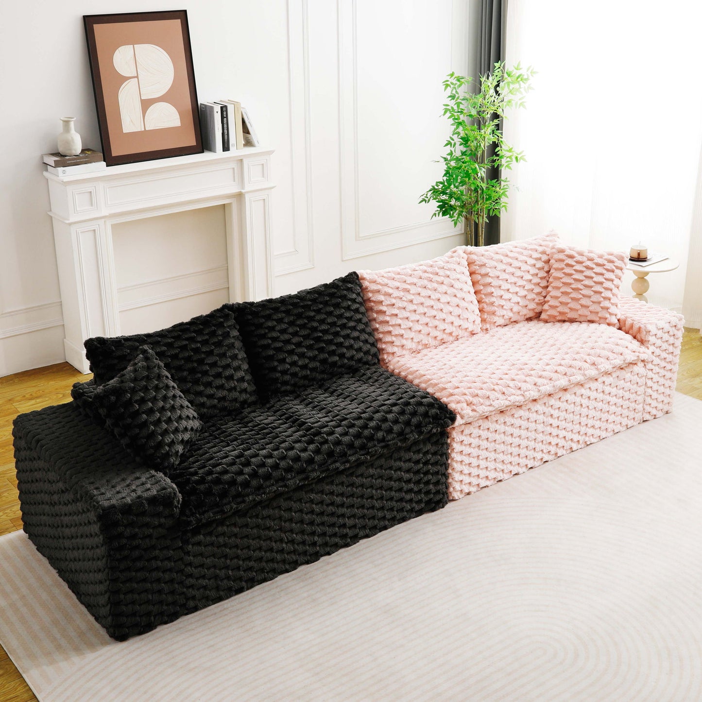Multifunctional Sofa Pink Black, Fits 4 People Home Essentials