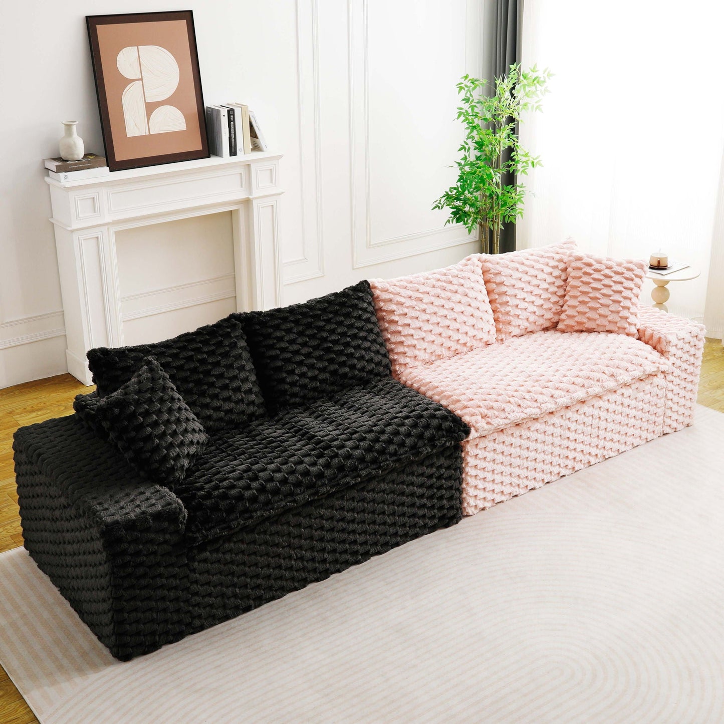 Multifunctional Sofa Pink Black, Fits 4 People Home Essentials