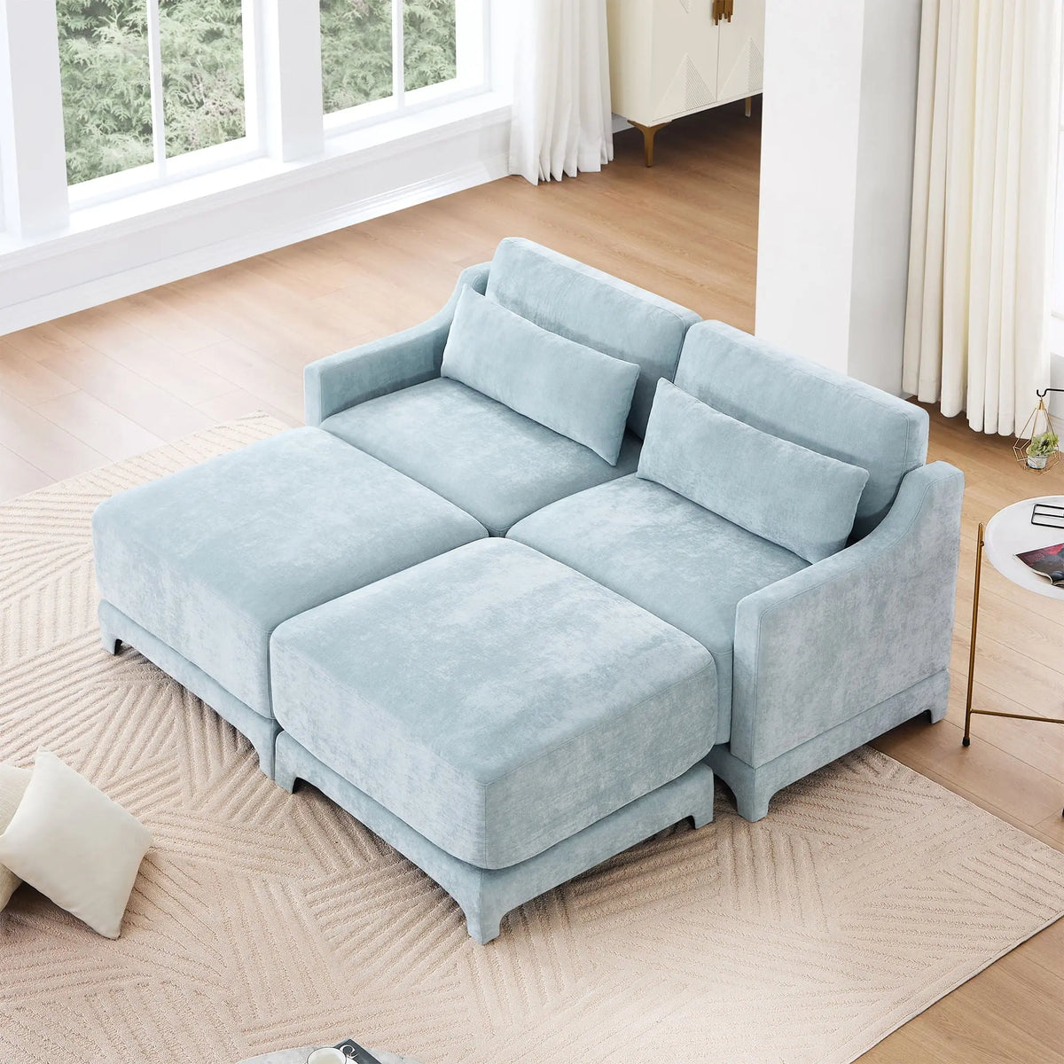 Stylish Sofa With Ottoman And Lumbar Pillows, Ergonomic Design Home Essentials
