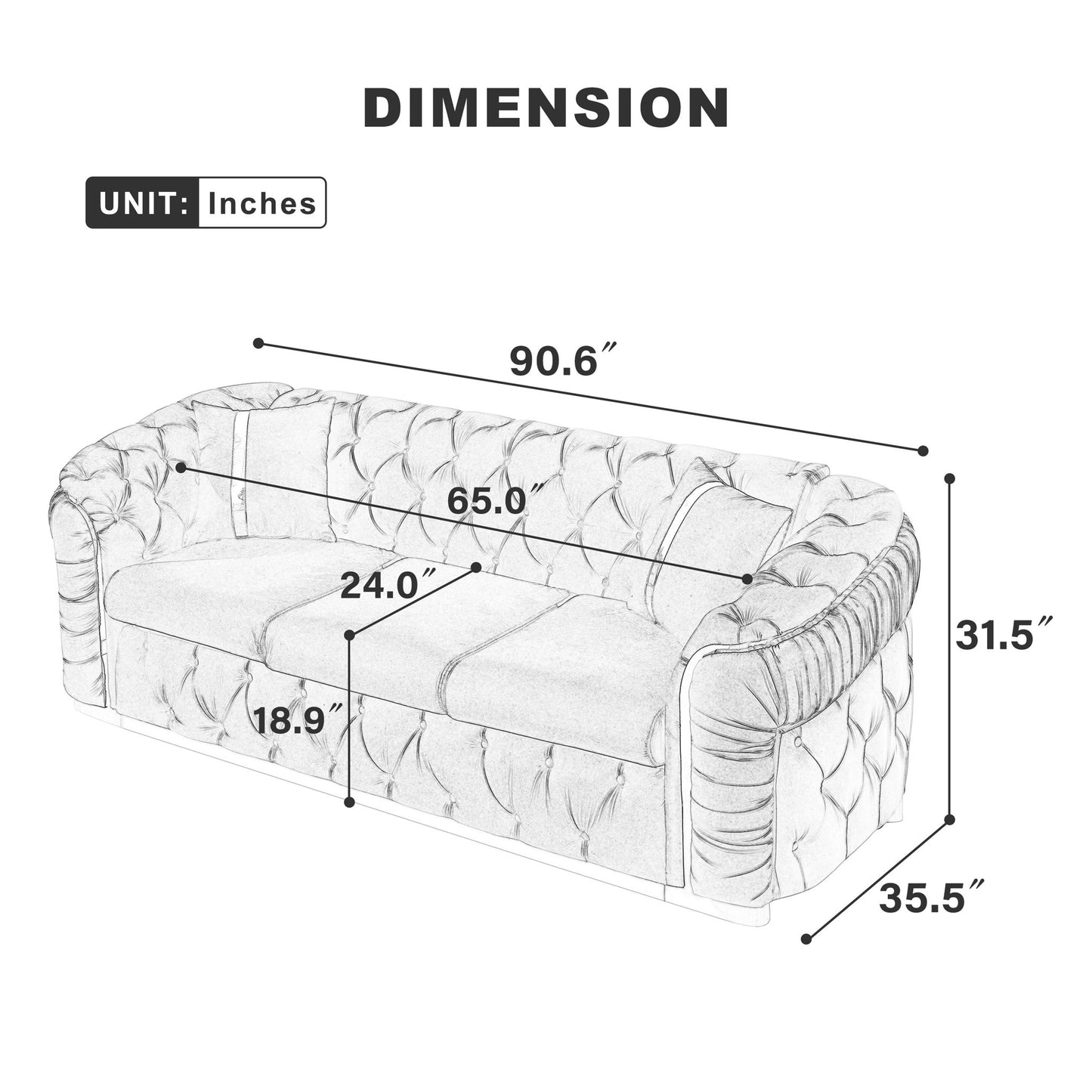 Button Tufted Couch With 2 Pillows, 3 Seater Luxury Chesterfield Sofa Home Essentials