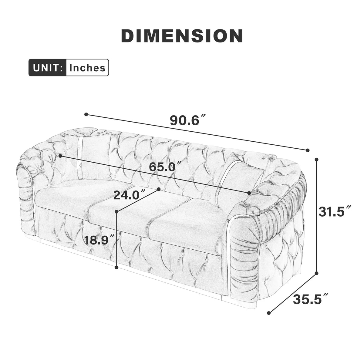 Button Tufted Couch With 2 Pillows, 3 Seater Luxury Chesterfield Sofa Home Essentials