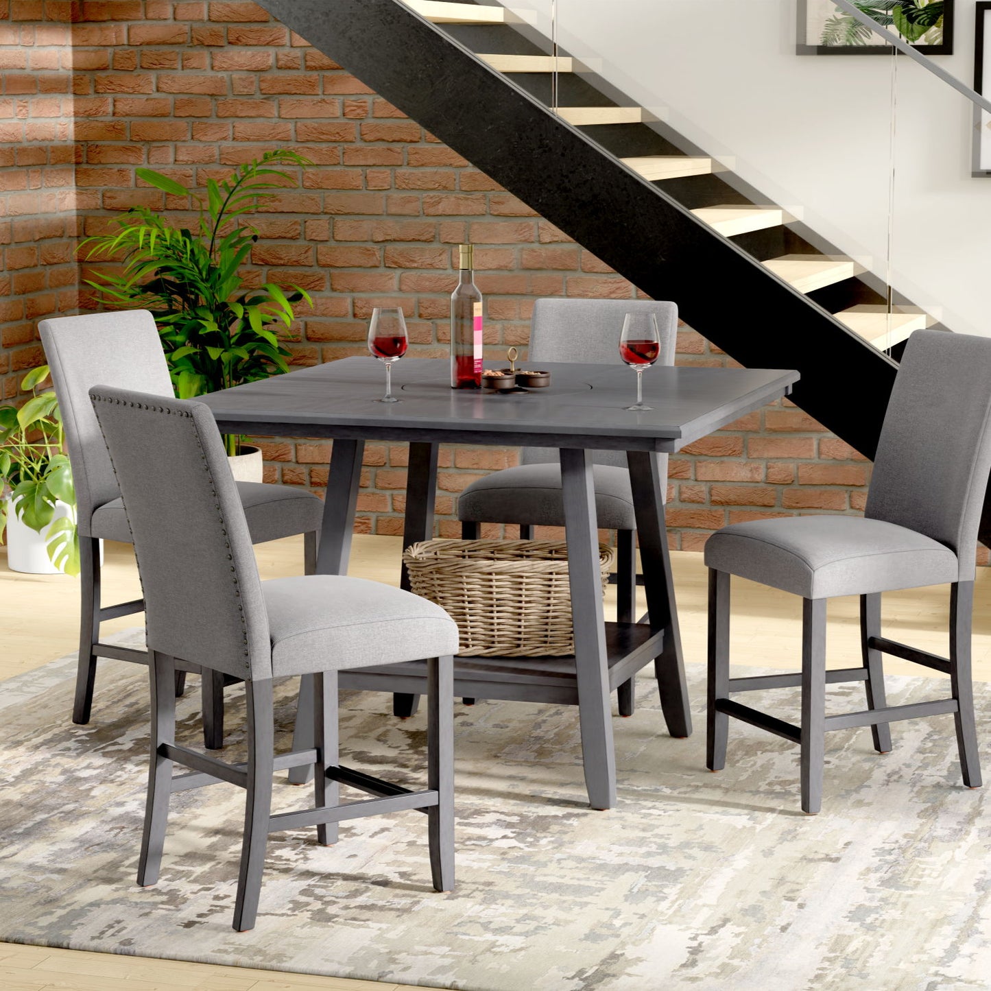 Counter Height Dining Table With Tapered Base And Lazy Susan - Gray Home Essentials