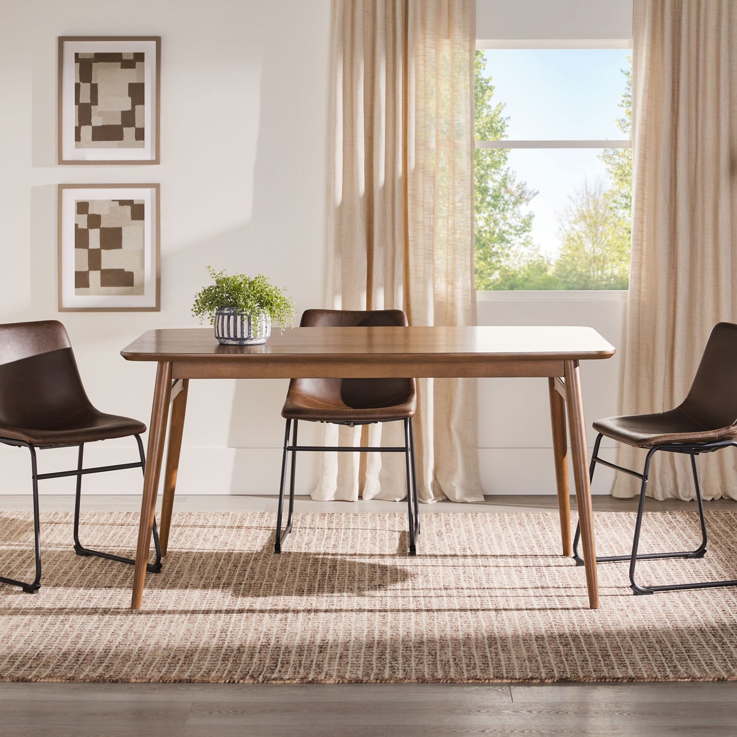 Mid-Century Modern Wood Tapered Legs Dining Table Walker Edison