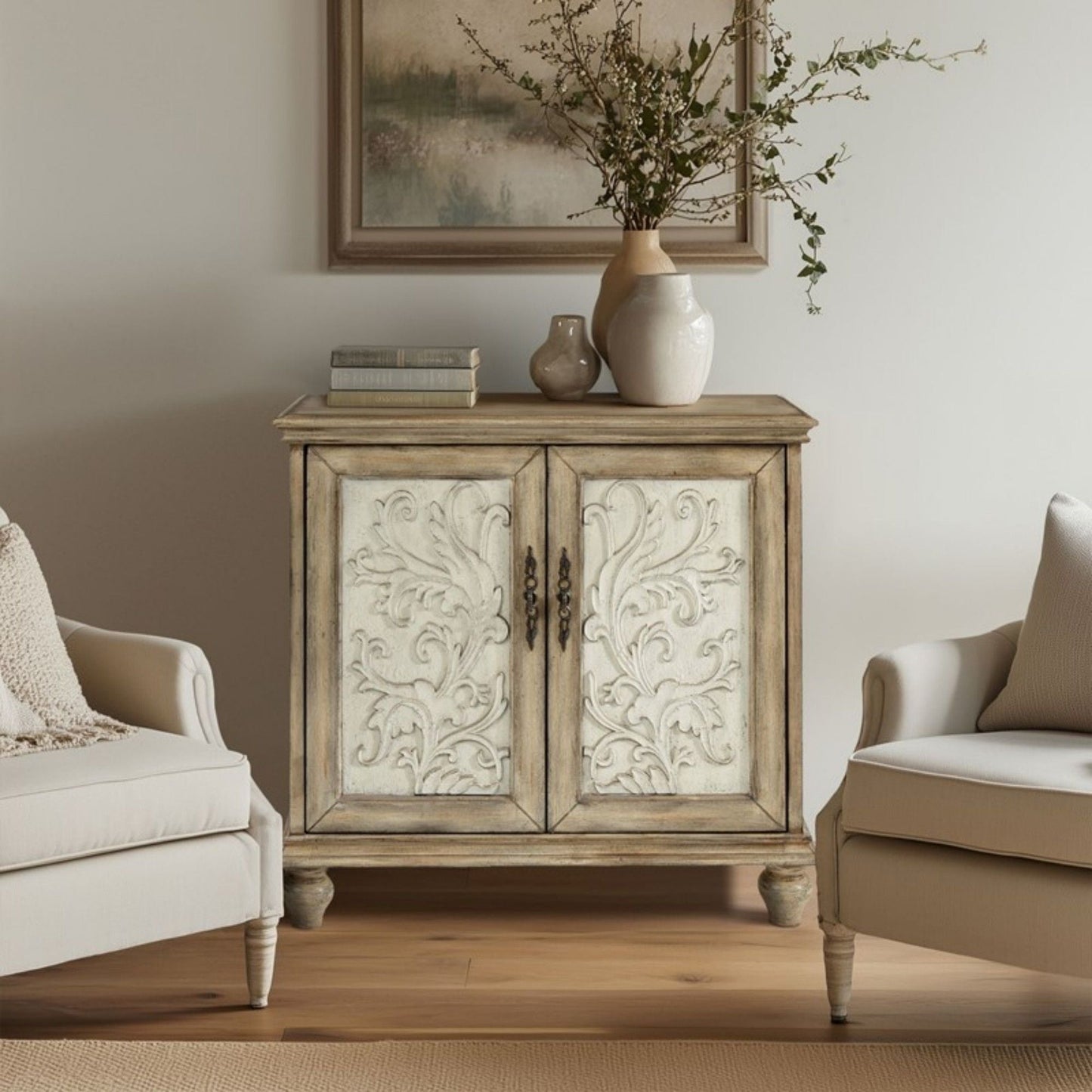 Driscoll - 2 Door Cabinet With Floral Design - Reclaimed Natural JLA