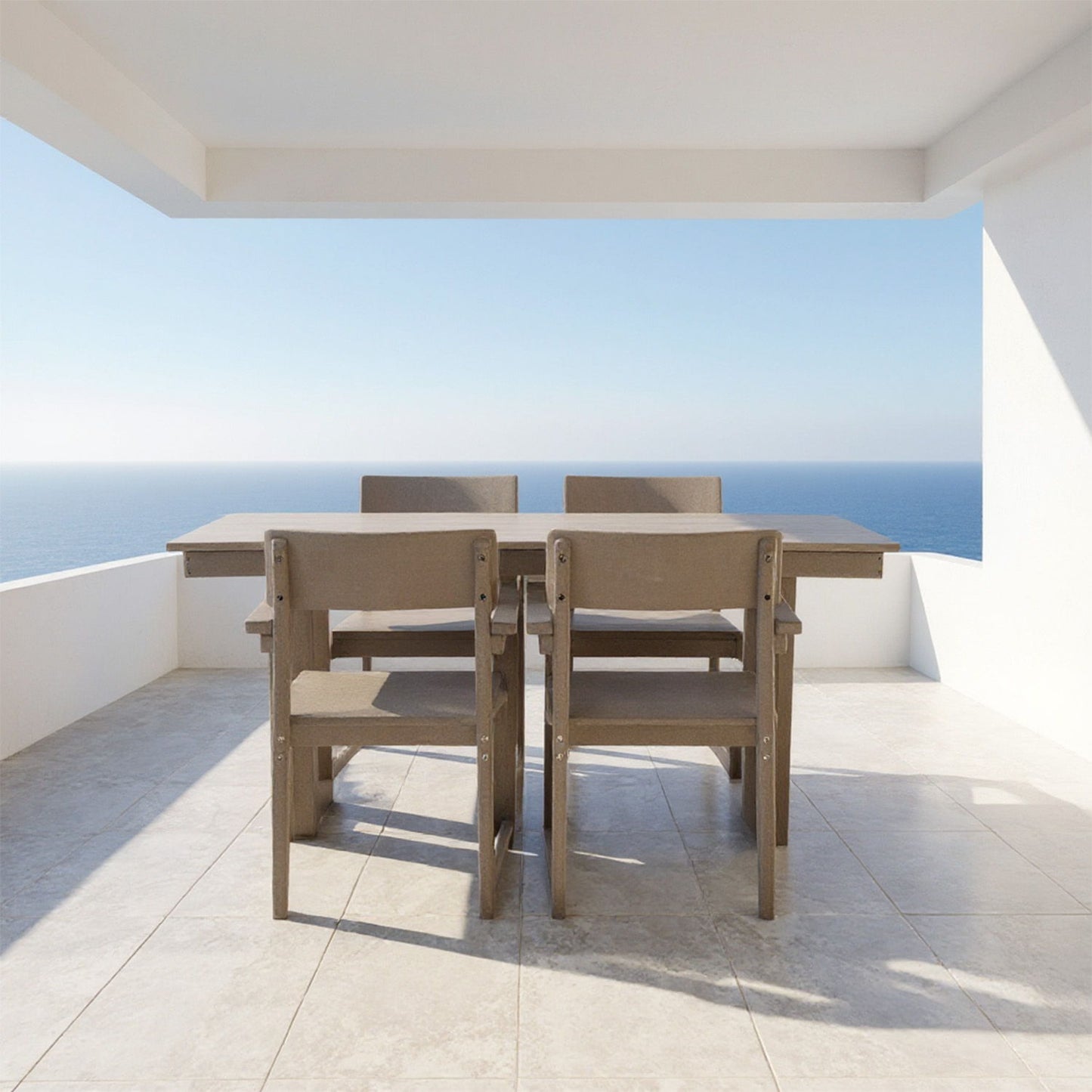 5 Piece Outdoor Dining Set, Table With Umbrella Hole And 4 Armrest Chairs Home Essentials