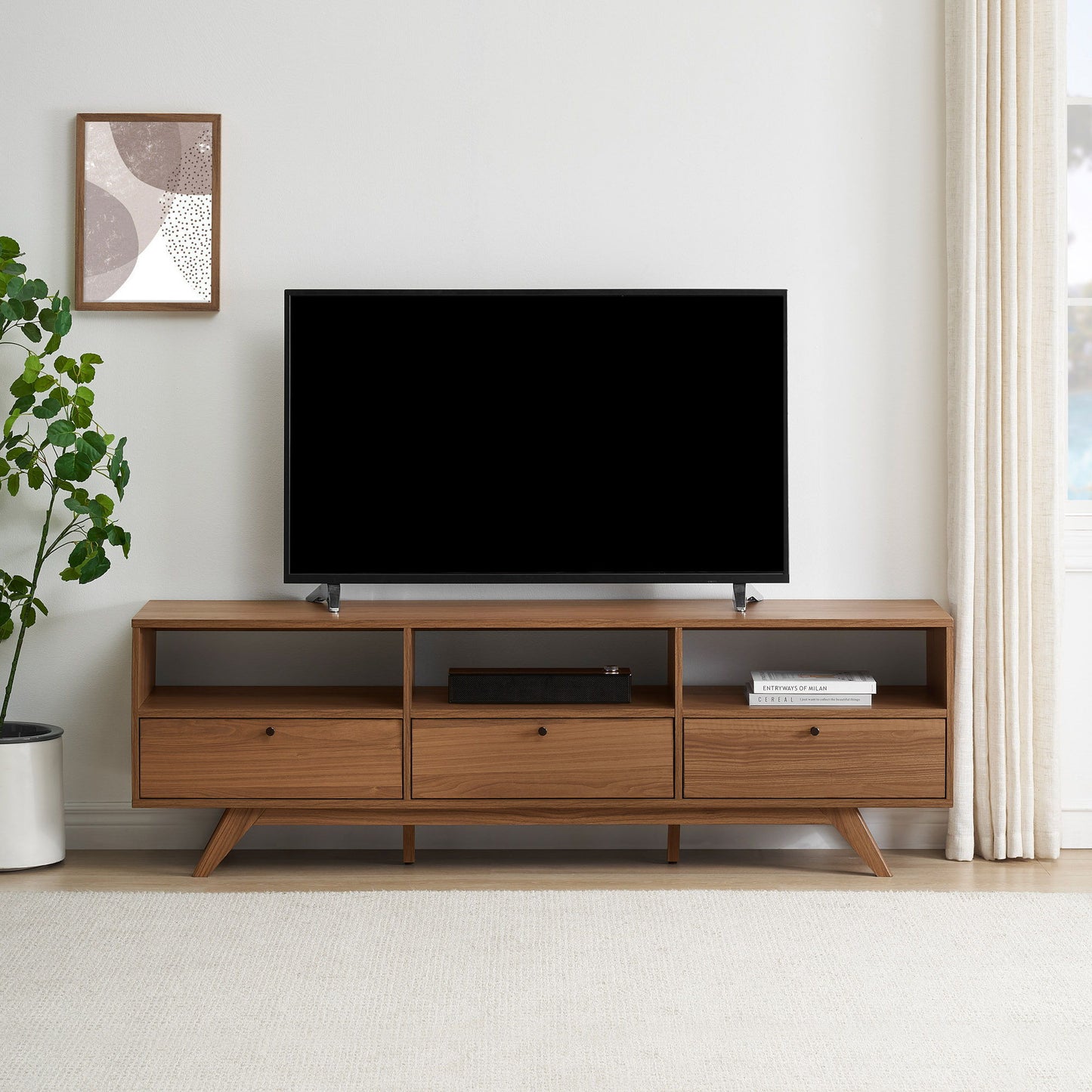 Modern Scandi 3 Door Low Profile TV Stand For TVs Up To 80" Walker Edison