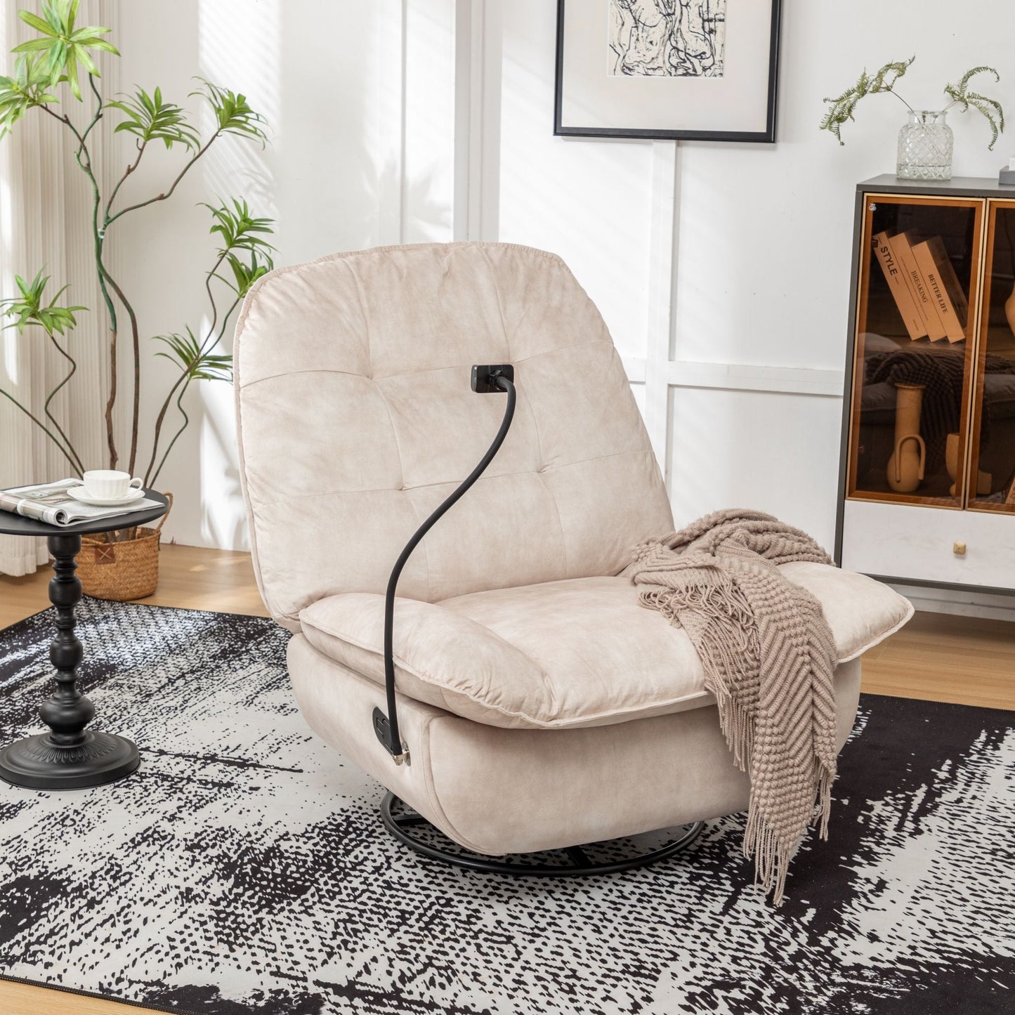 Modern Swivel Gliding Recliner Chair With Rocking Function And Phone Holder, Large Comfortable Home Essentials