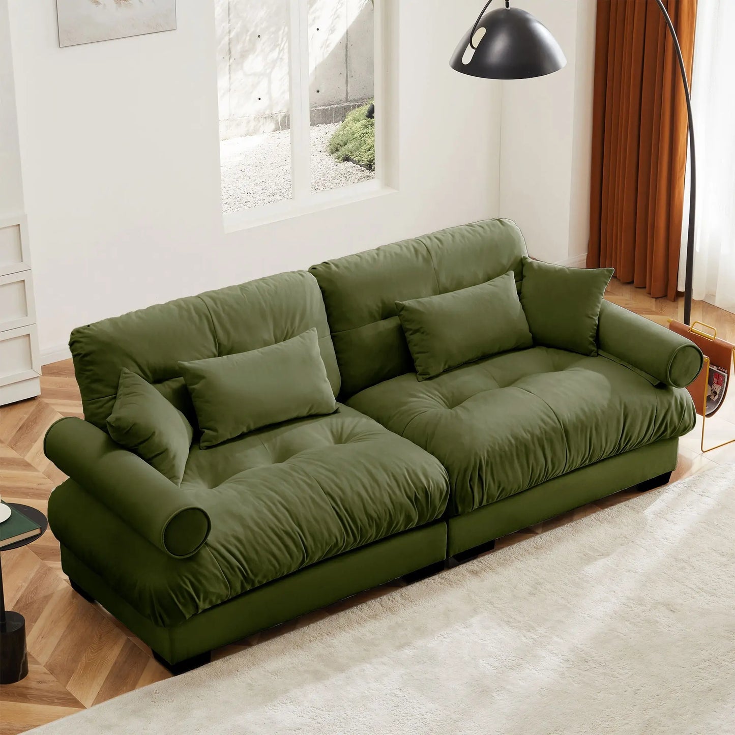 Modern Sofa With Bolstered Armrests And Pillows Home Essentials