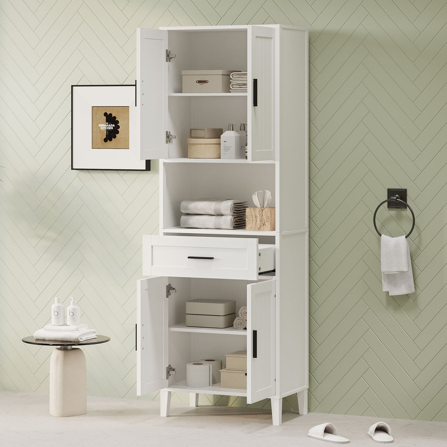Freestanding Tall Bathroom Cabinet With Soft Close Doors And Adjustable Shelves Hearth and Haven