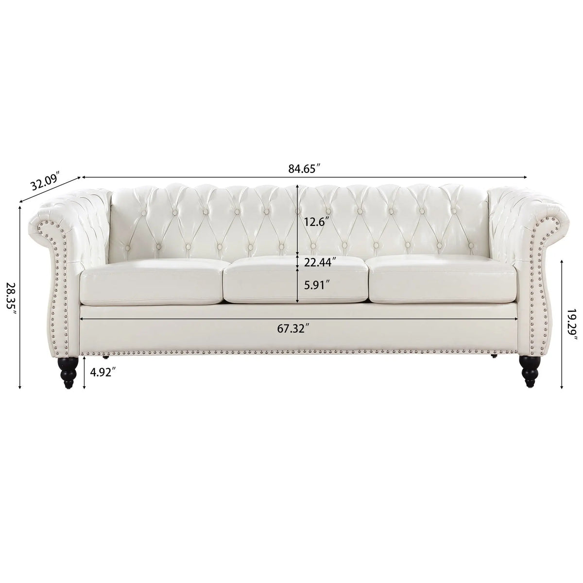 Rolled Arm Chesterfield 3 Seater Sofa Home Essentials