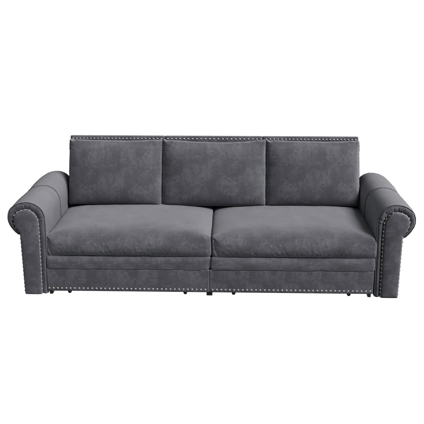 3 In 1 Convertible Sleeper Sofa With Nailhead Trim & Rolled Arm Home Essentials