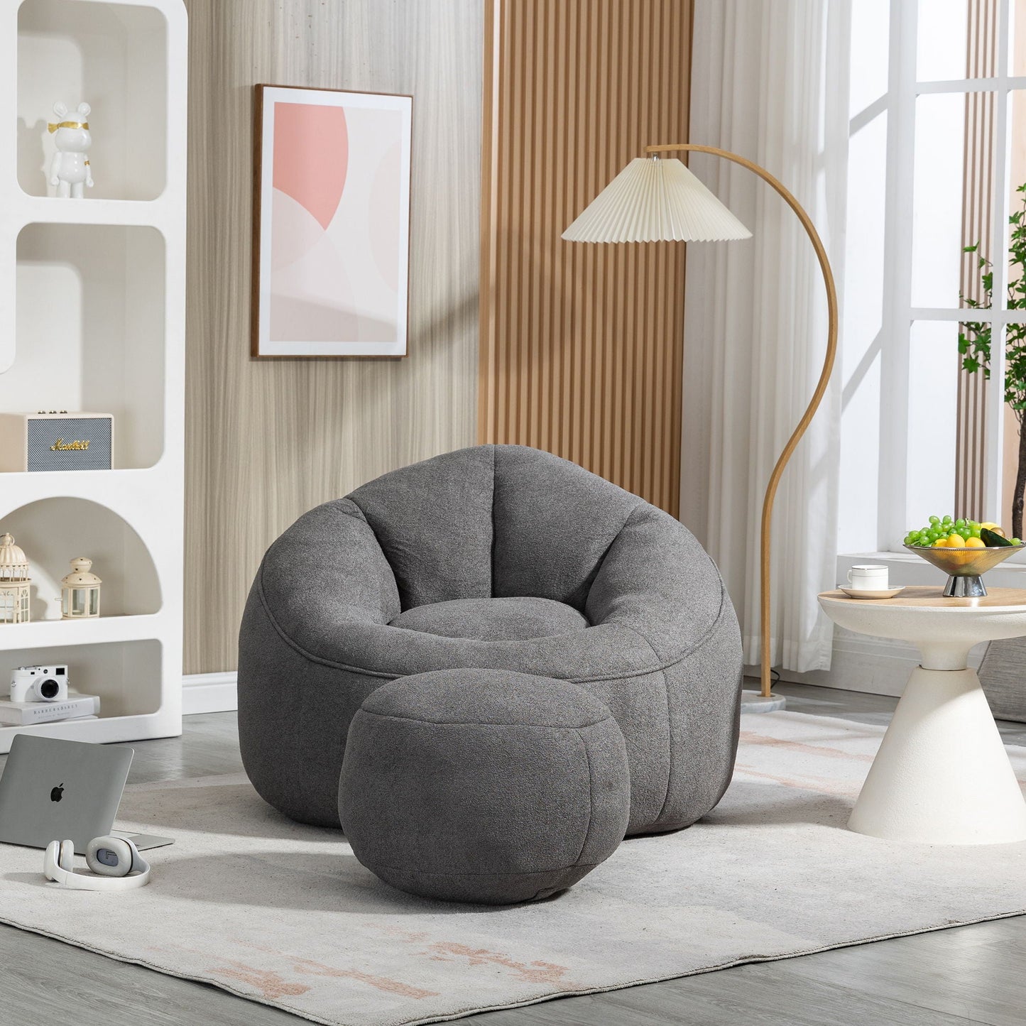 Bedding Bean Bag Sofa Chair High Pressure Foam With Footrest Home Essentials