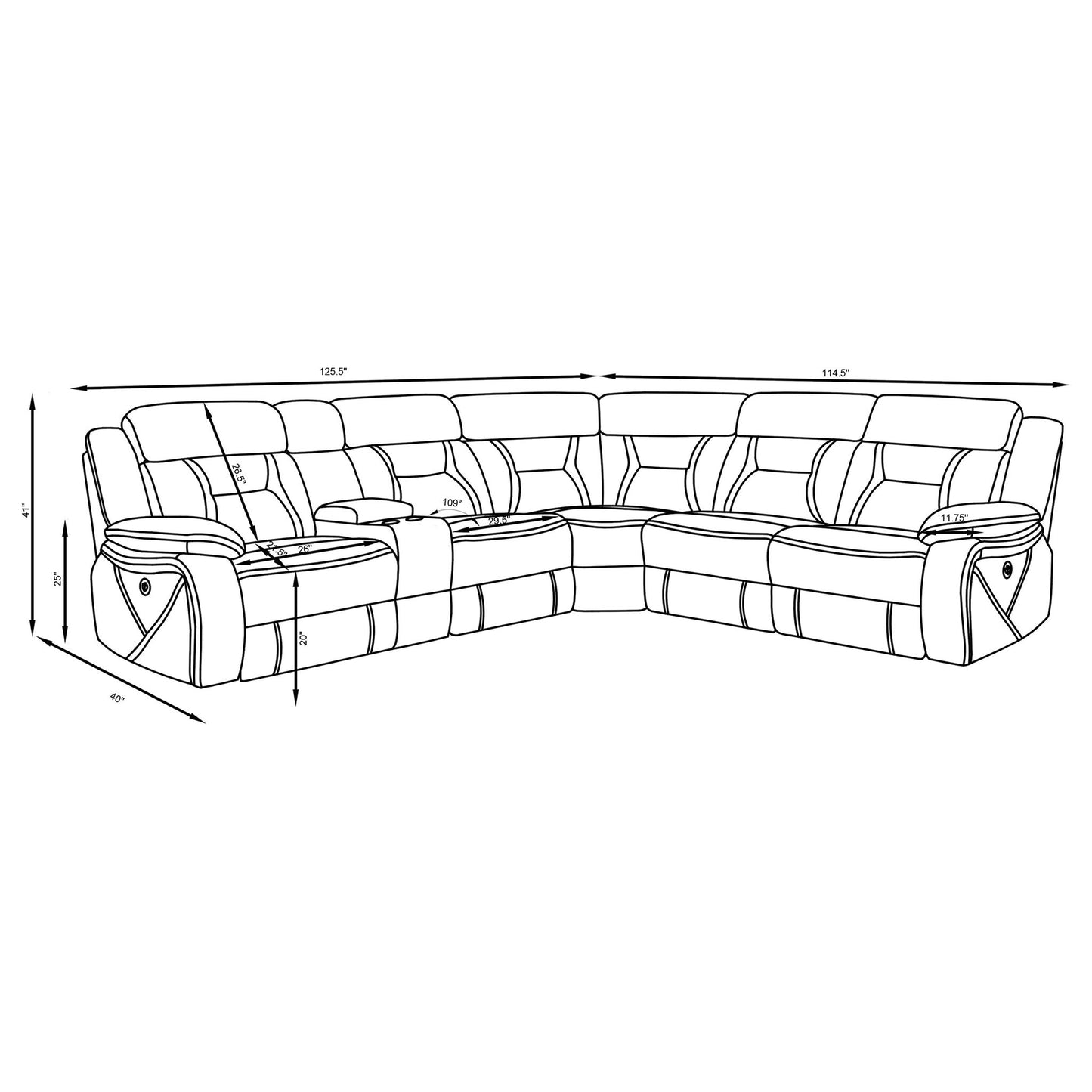 Barton - Upholstered Power Reclining Sectional Sofa - Gray Furniture Max