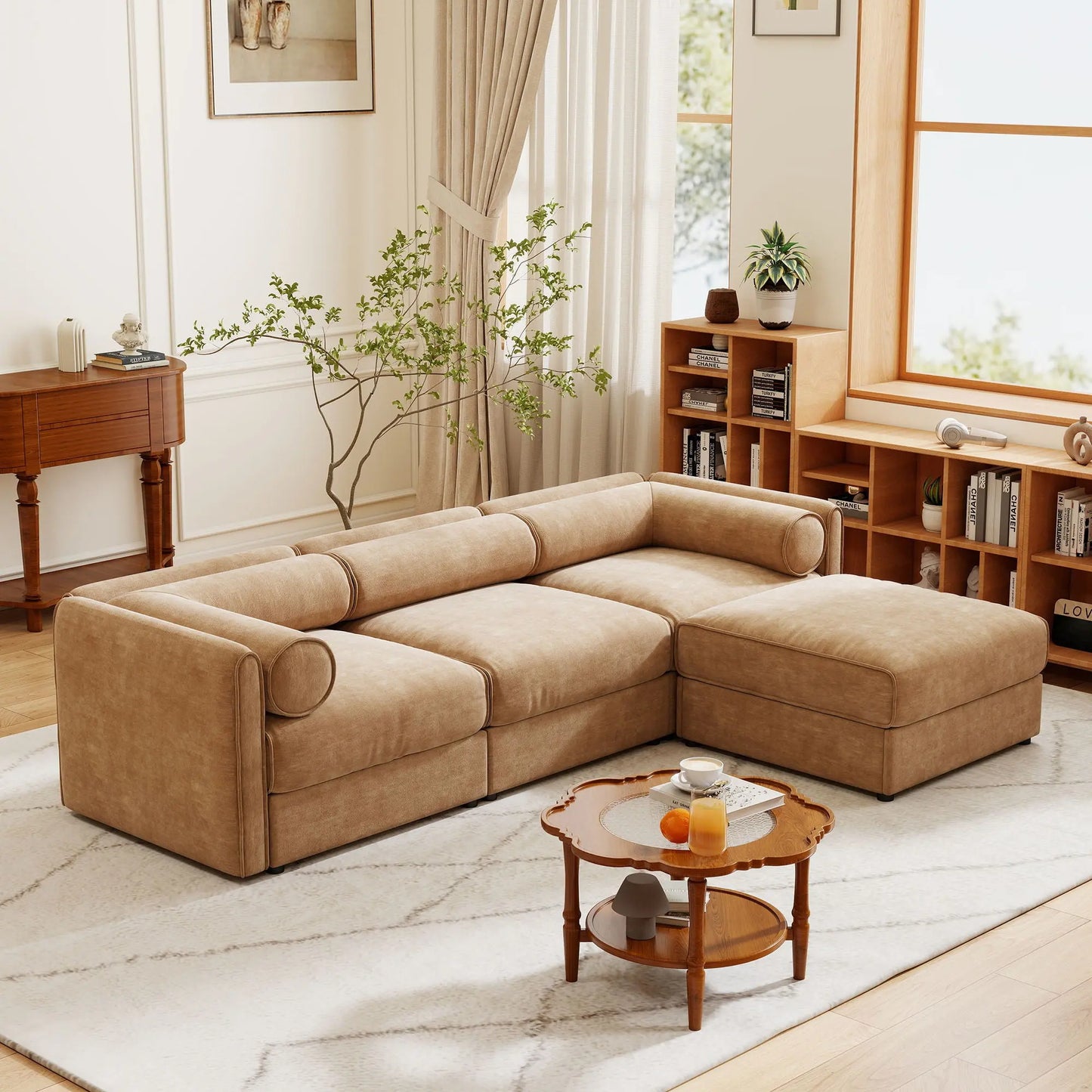 Contemporary Elegant White Chenille Sofa With Storage And Ottoman Home Essentials