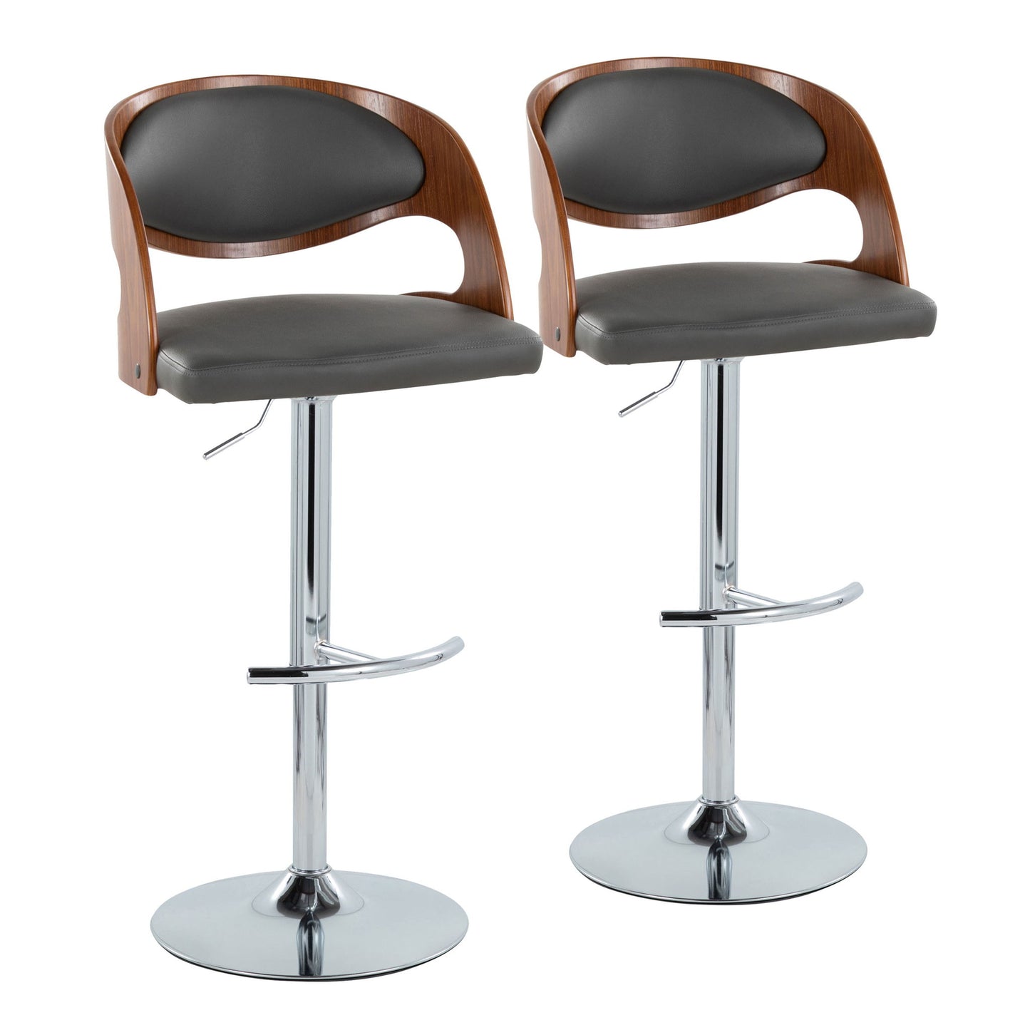 Pino - Mid Century Modern Adjustable Barstool & Swivel With Rounded T Footrest (Set of 2) Lumi Source