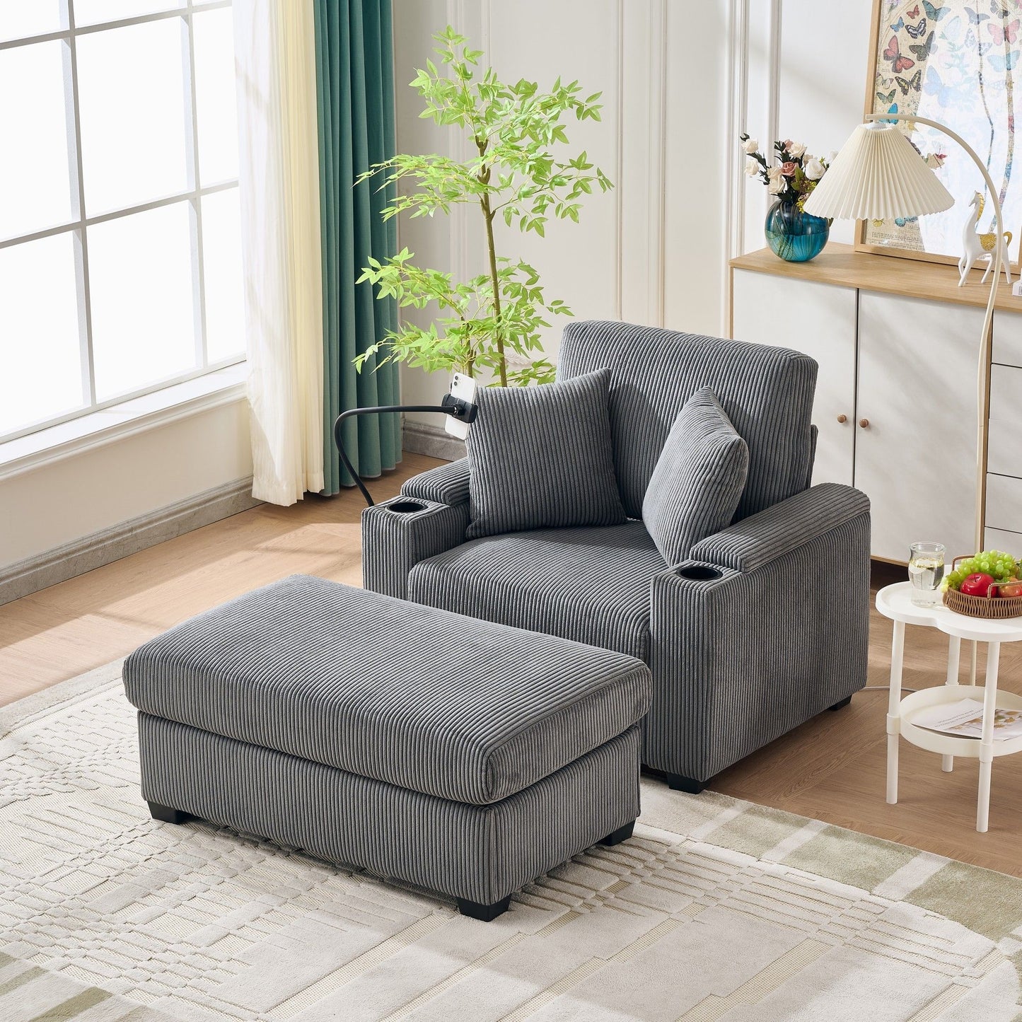 Oversized Chaise Lounge Chair With Ottoman And Storage Home Essentials