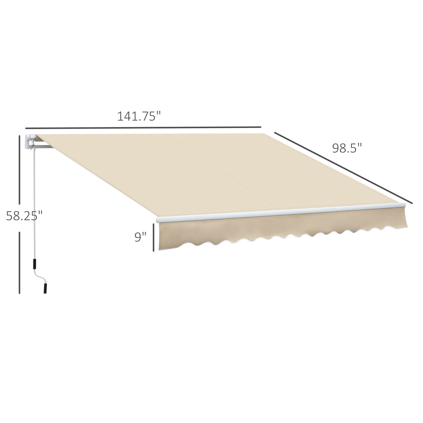 Outsunny - 12' x 8' Retractable Awning Patio Awnings Sun Shade Shelter With Manual Crank Handle, 280G / M² Uv & Water-Resistant Fabric And Aluminum Frame For Deck, Balcony, Yard - Cream White Home Essentials