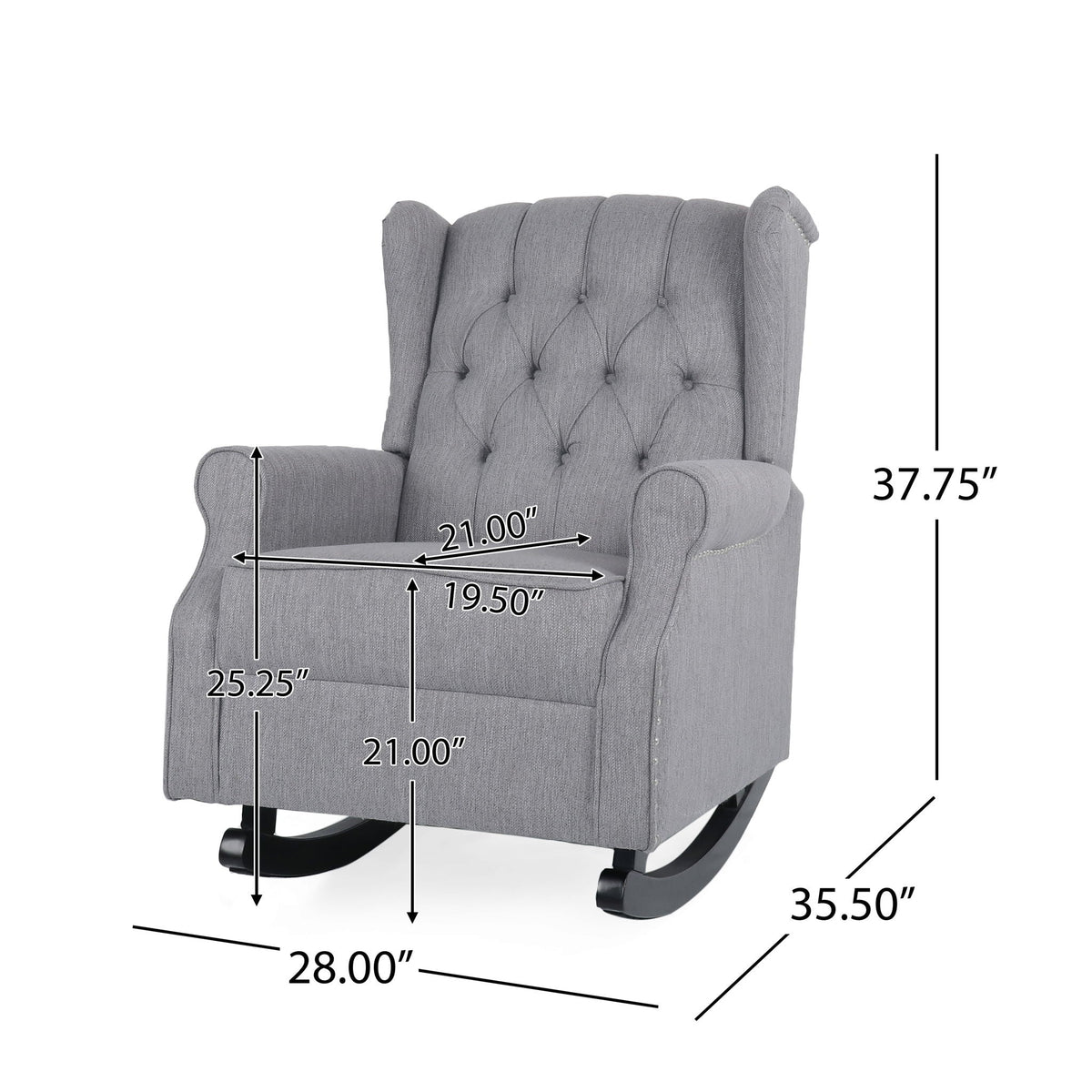 Sheila - Contemporary Fabric Tufted Wingback Rocking Chair - Gray Noble House