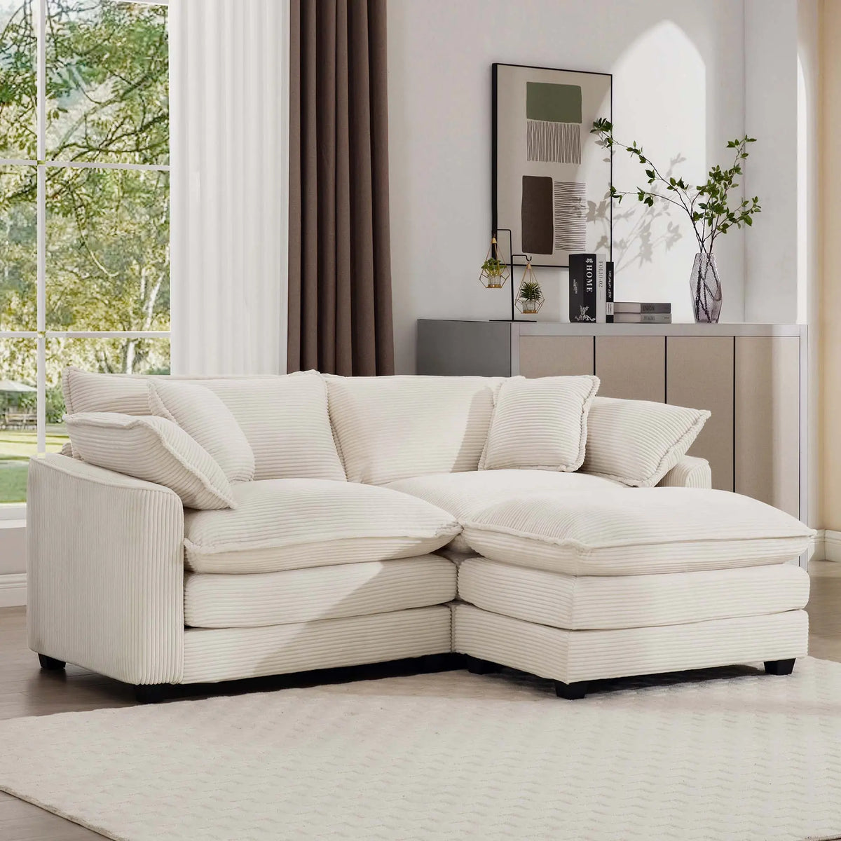 Modern Oversized Modular Cushion Sofa With Ottoman, Low Back, Deep Seating Sofa Set Home Essentials