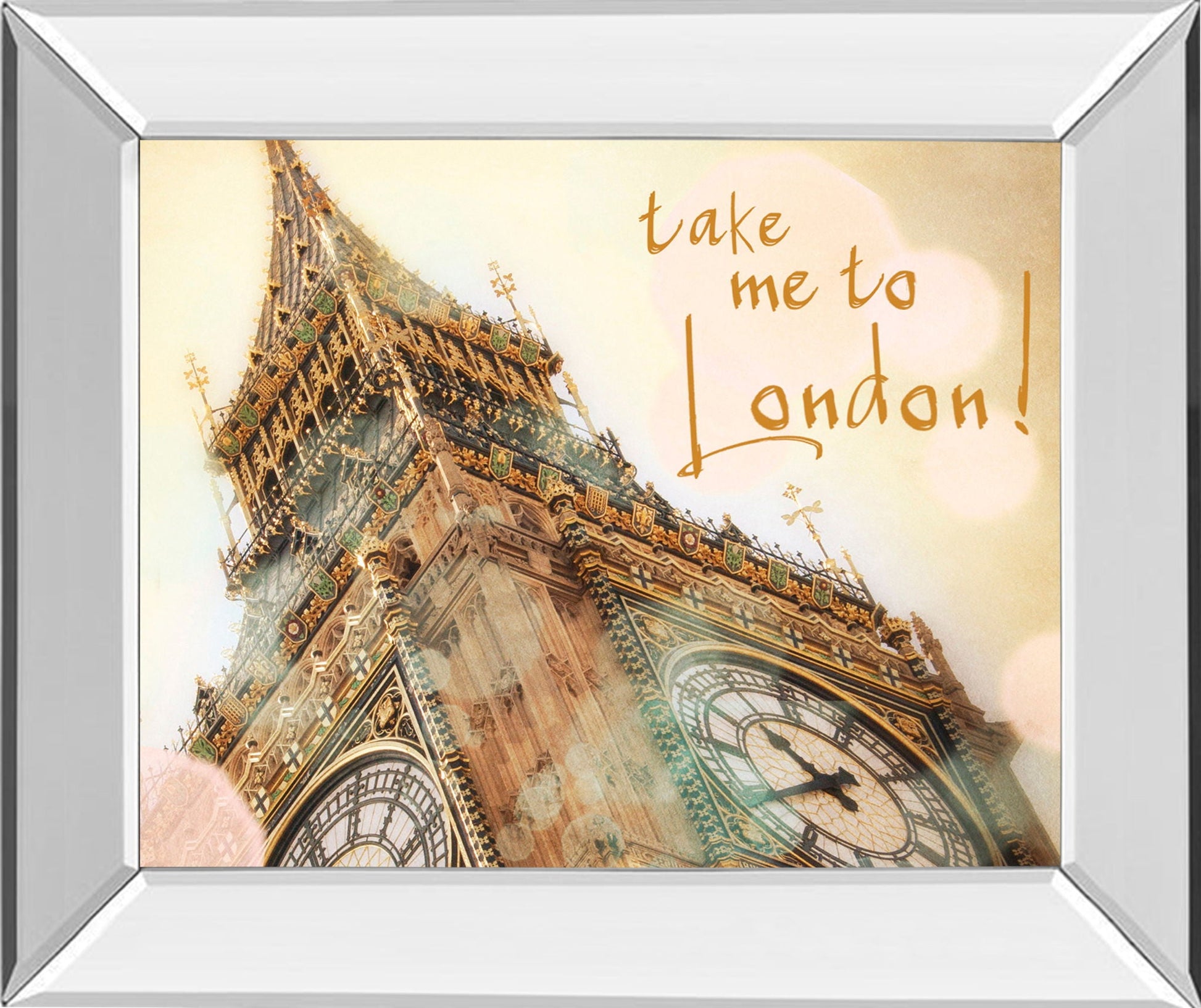 Take Me To London By Emily Navas - Mirror Framed Print Wall Art - Beige Classy Art