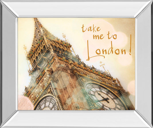 Take Me To London By Emily Navas - Mirror Framed Print Wall Art - Beige Classy Art